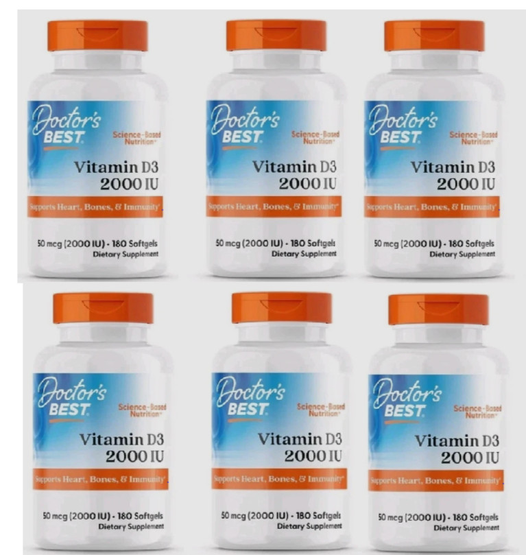 6 Pack Doctor’s Best Vitamin D3 2000 IU 180 Softgels Each Immune Health Exp 2027