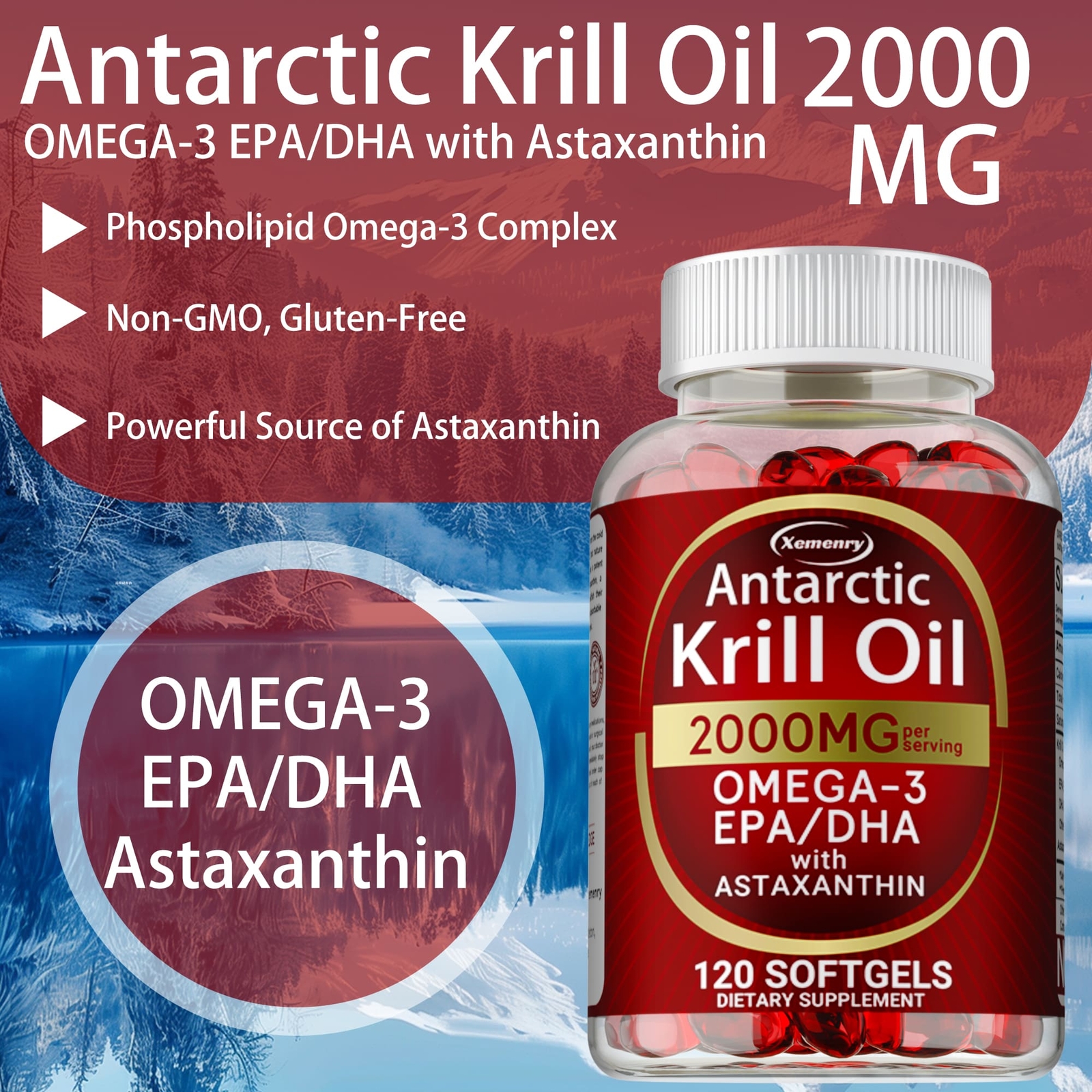 Antarctic Krill Oil – Omega-3 EPA, DHA, Astaxanthin, Memory Support, Anti Aging