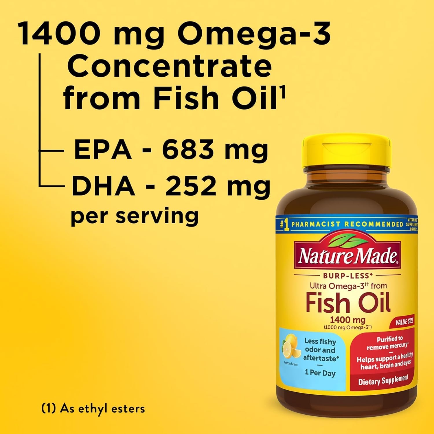 Nature Made Burp-Less Ultra Omega-3 Fish Oil 1400mg Softgels, 130 ct.