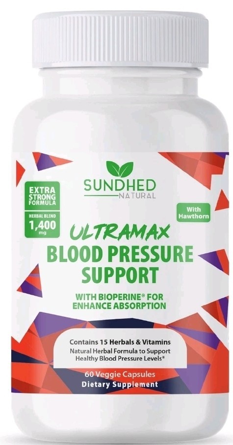 Sundhed- Natrual UltraMax Blood Pressure Support with Bioperine |EXP 8/27|