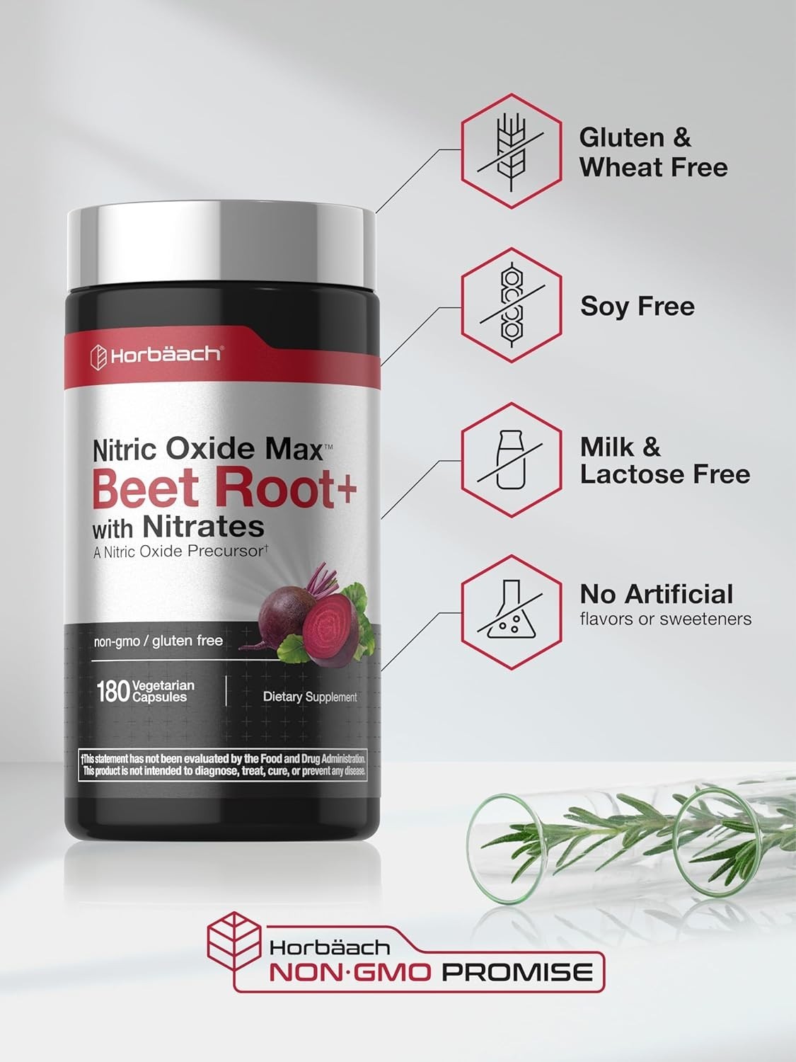 Horbäach Nitric Oxide Beet Root Capsules | 180 Count | with Nitrates and Precurs