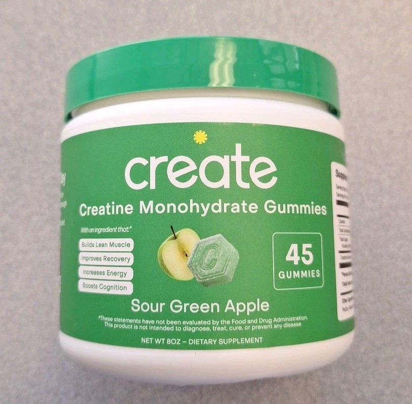 Sour Green Apple Creatine Monohydrate Gummies 45 Count Daily Expires 7/2027