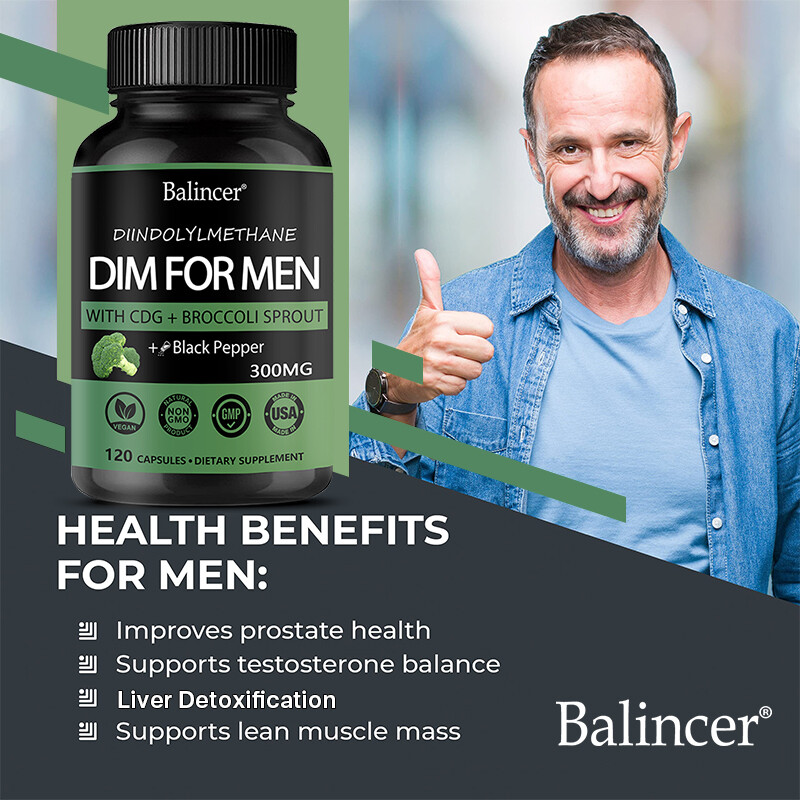 DIM (Diindolylmethane) for Men 300mg, 30/60/120 Capsules with BioPerine