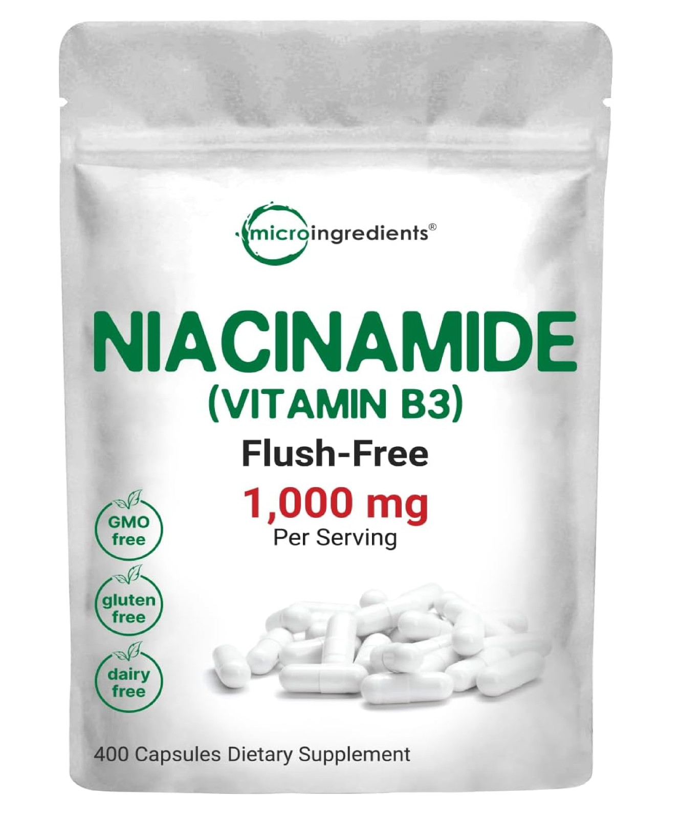 Vitamin B3 Niacinamide 500Mg Per Capsule, 400 Capsules | 1,000Mg Flush Free Niac