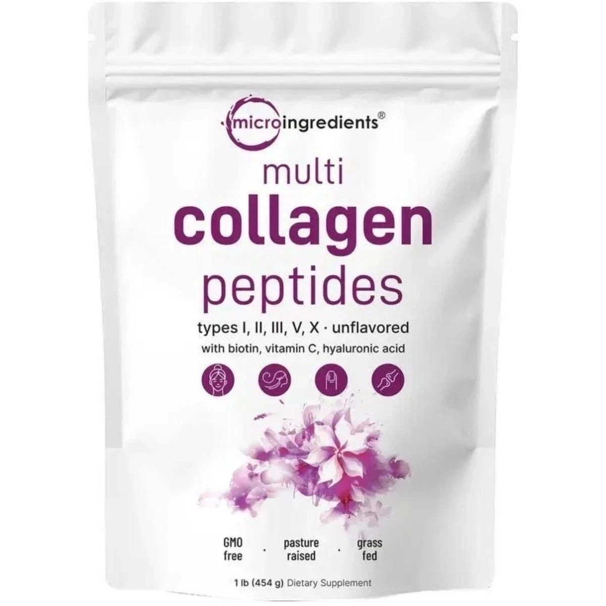 1LB Multi Collagen Peptides Powder–Hydrolyzed Protein with Type I, II, III, V, X