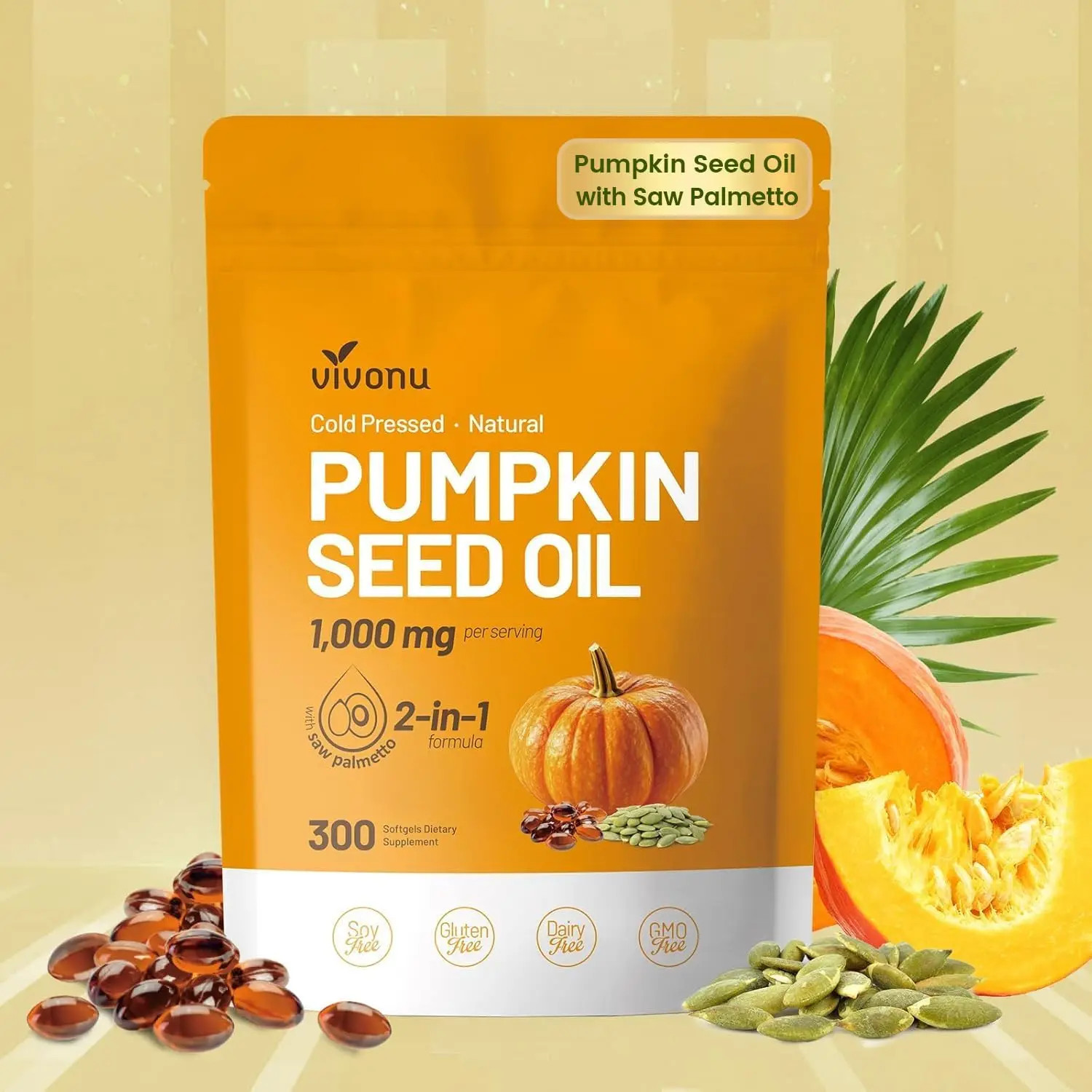 Pumpkin VivoNu Seed Oil with Caps | Cold Pressed, Pure Virgin Oil