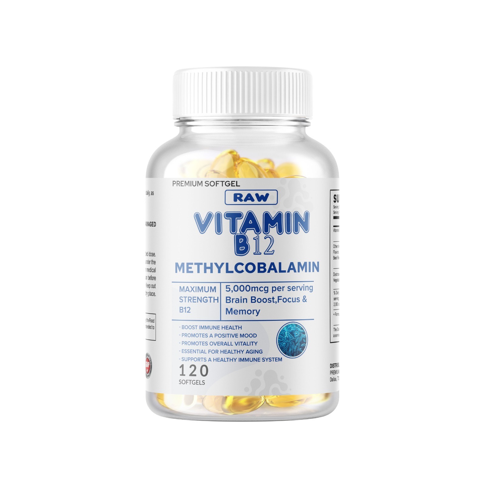 Vitamin B12 Methylcobalamin 5000mcg 120 Softgels High Potency Brain Support USA