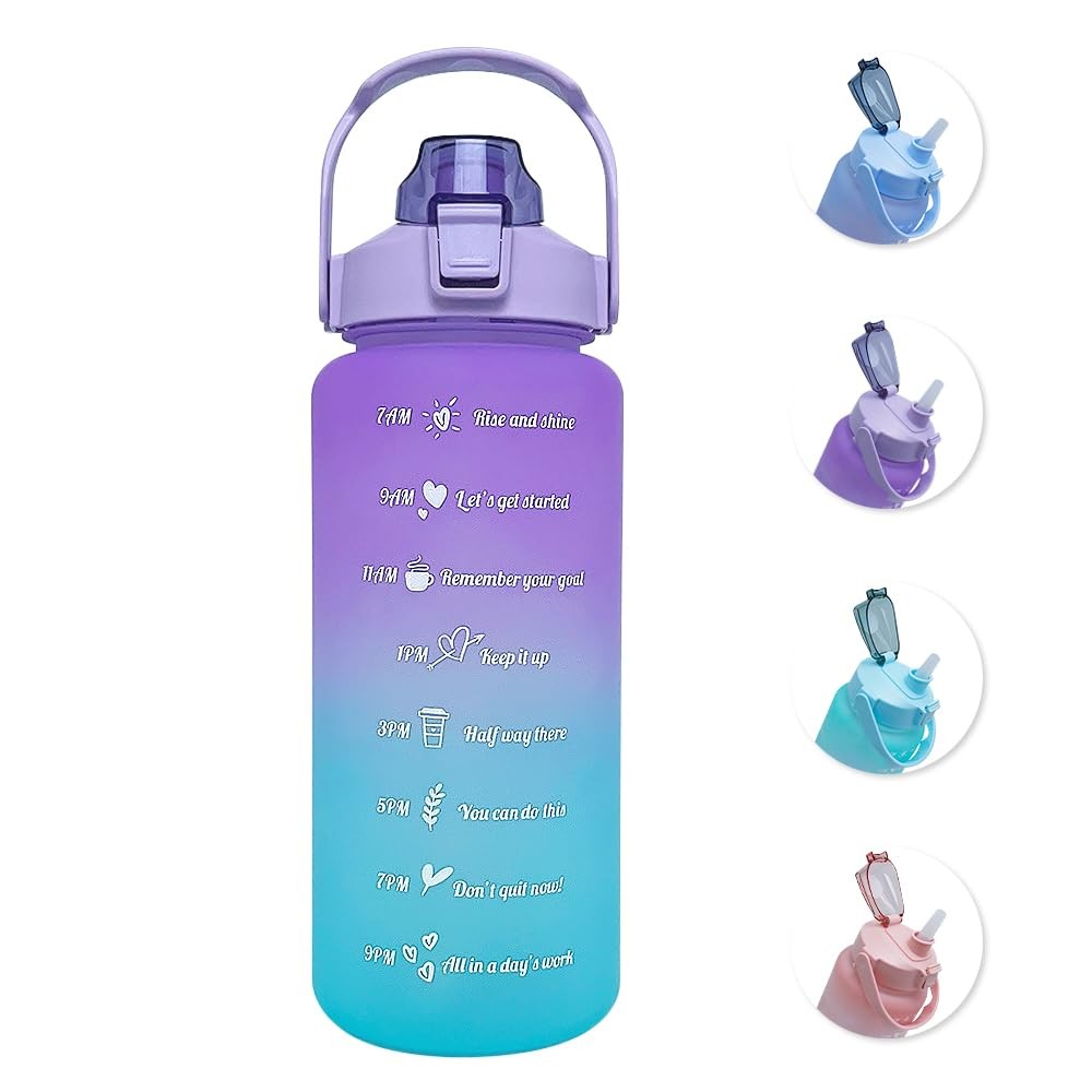 EITMOW 64 oz Large Capacity Water Bottle with Motivational 64 Ounces, Purple