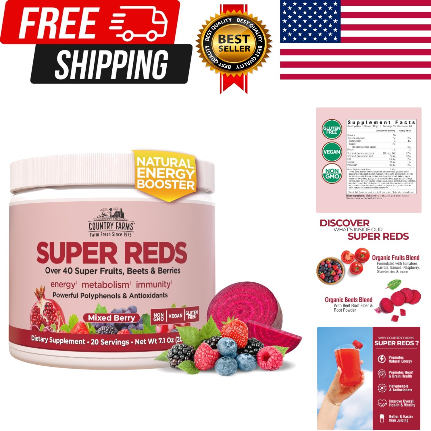 Super Reds, Energizing Polyphenol Superfood, 48 Super Fruits and Berries, Pow…