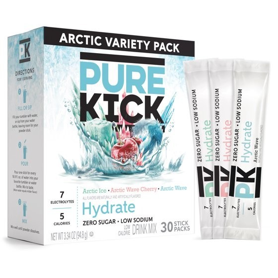 Pure Kick Arctic Variety pack Singles to Go Powdered Drink Mix 30 Count Packets