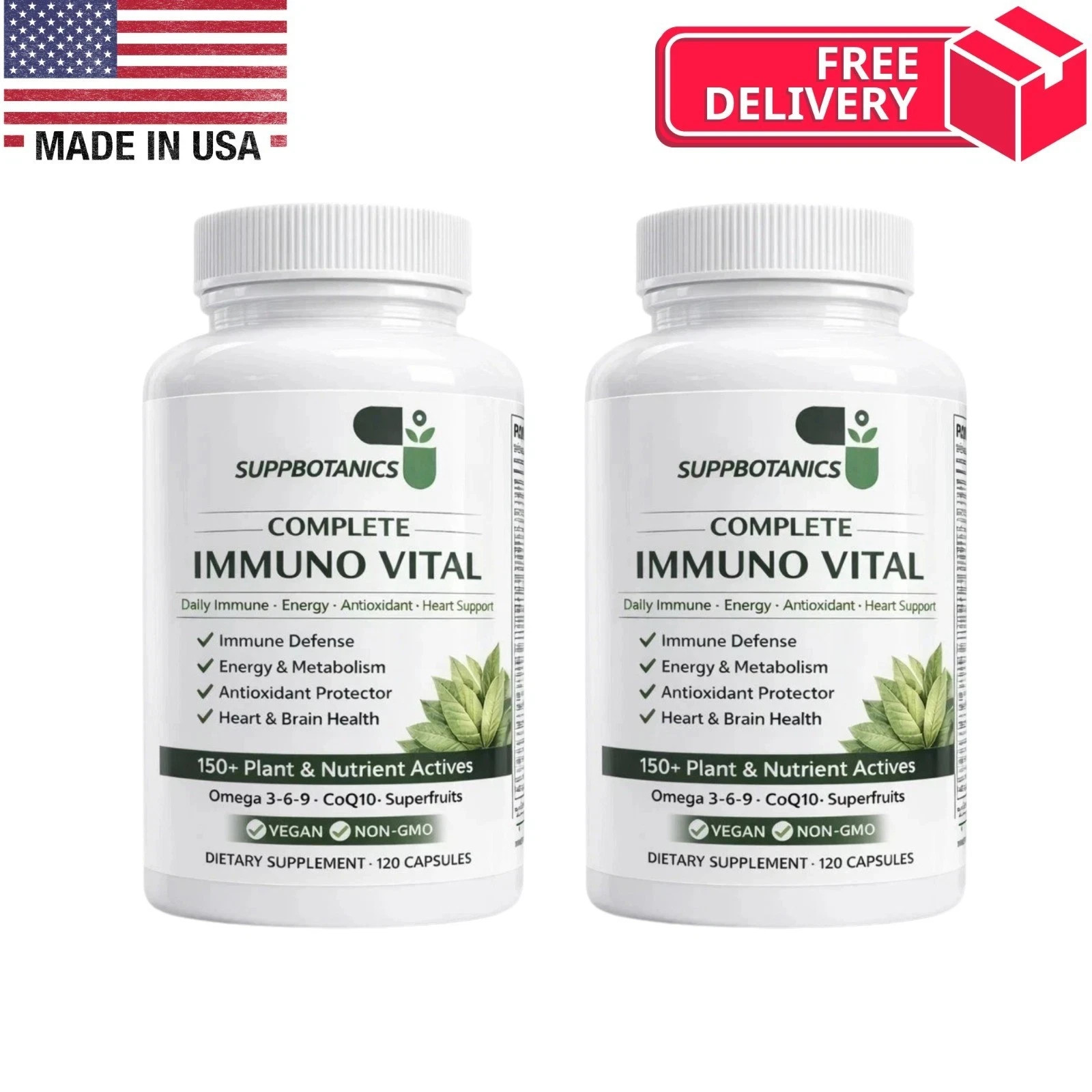 2 Pack SuppBotanics Immuno Vital Immune Support 150+ Nutrients 120 Caps