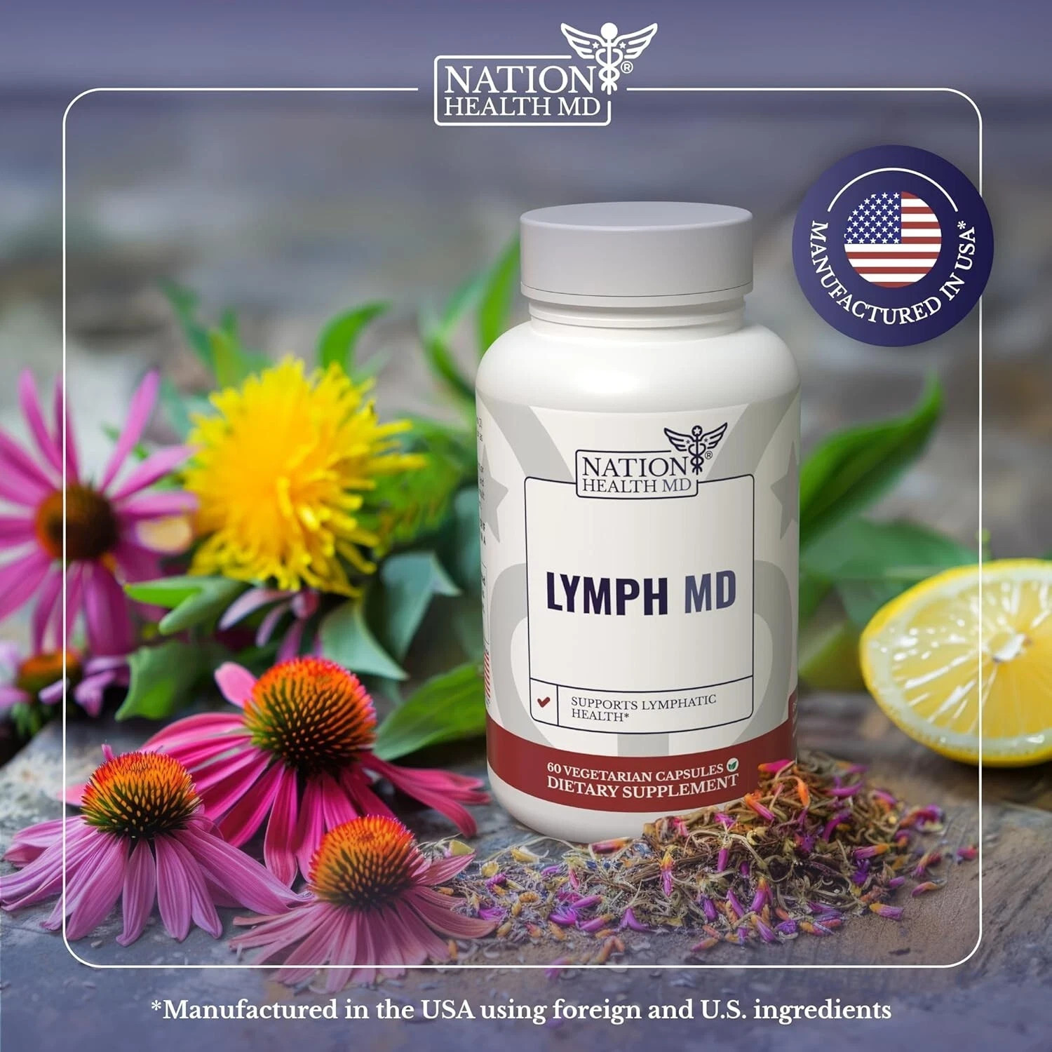 MD | Lymph Lymphatic System Supplement includes 9 Botanicals. Men and Women | 60