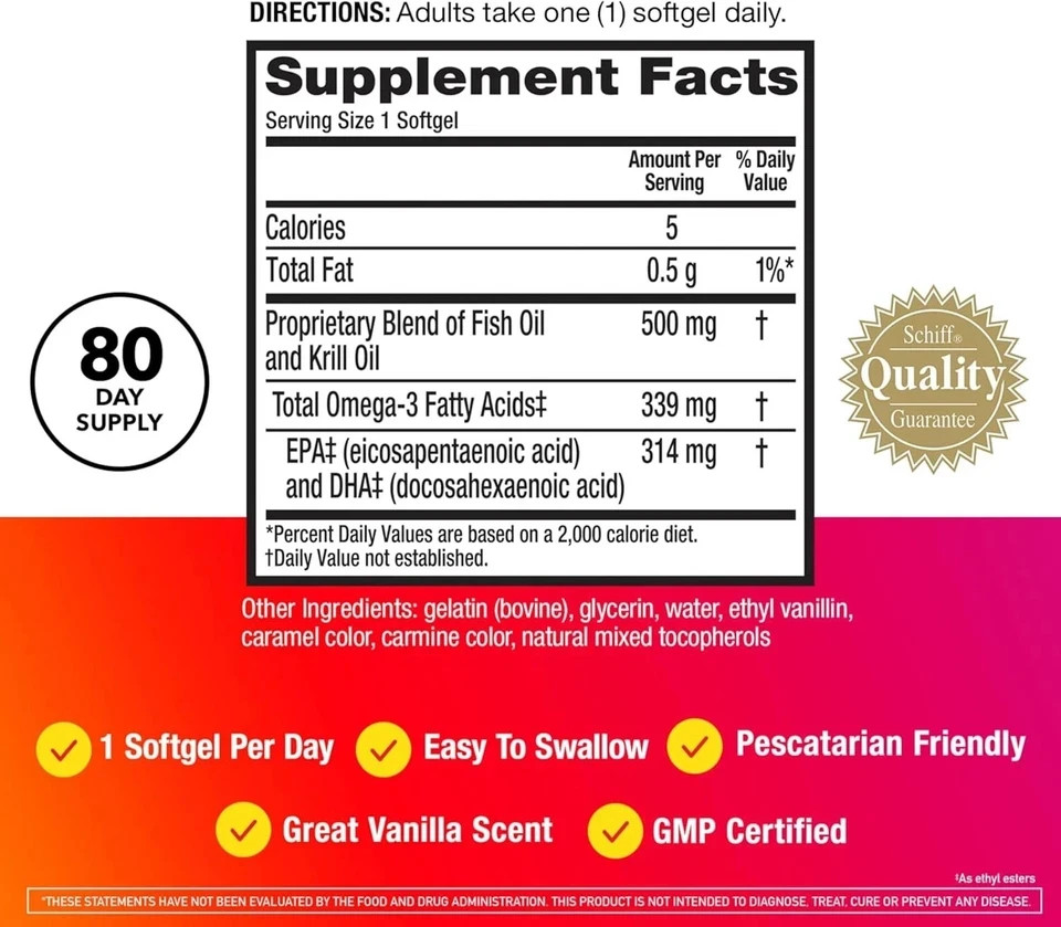 4 Pack MegaRed Advanced 4-in-1 Omega-3 500mg 80 Softgels Heart & Joint Support
