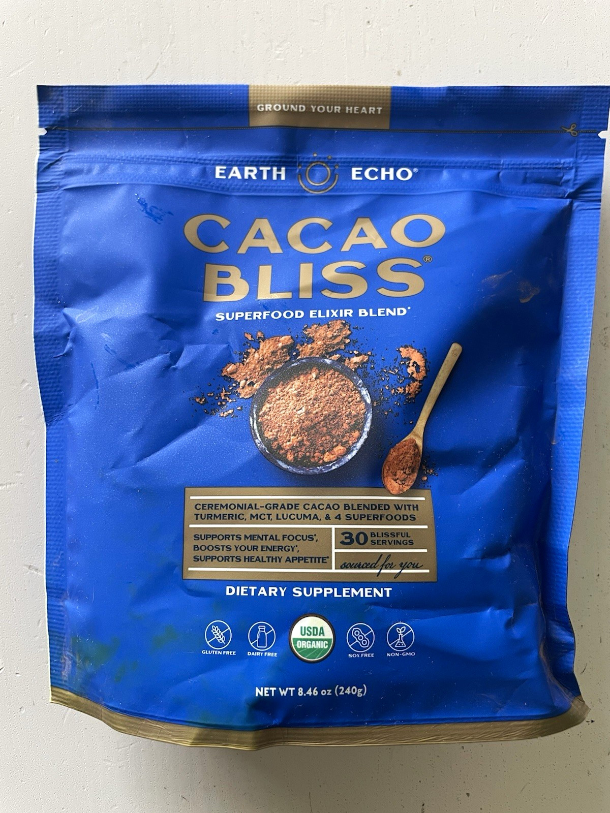 Earth Echo Cacao Bliss Superfood Elixir Powder USDA Organic 8.46 oz (240g)