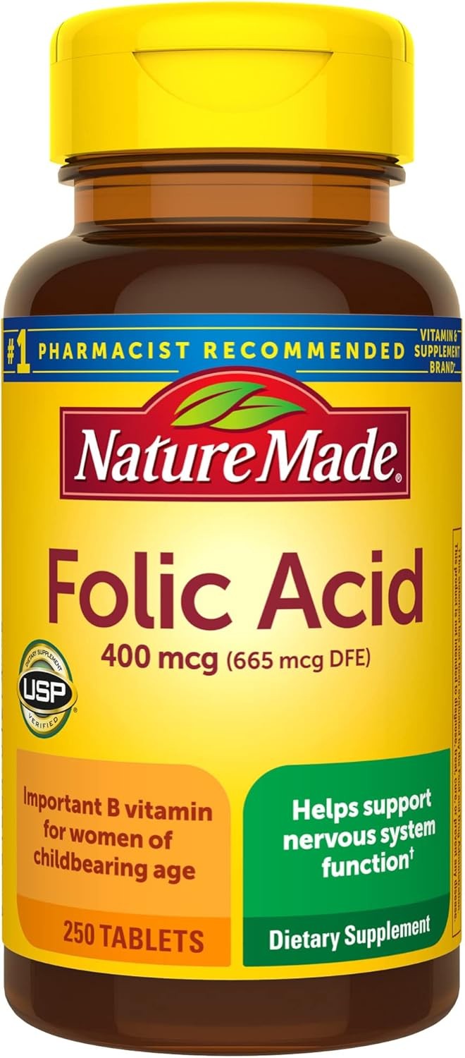Nature Made Folic Acid 400 mcg (665 DFE), Dietary 250 Count (Pack of 1)