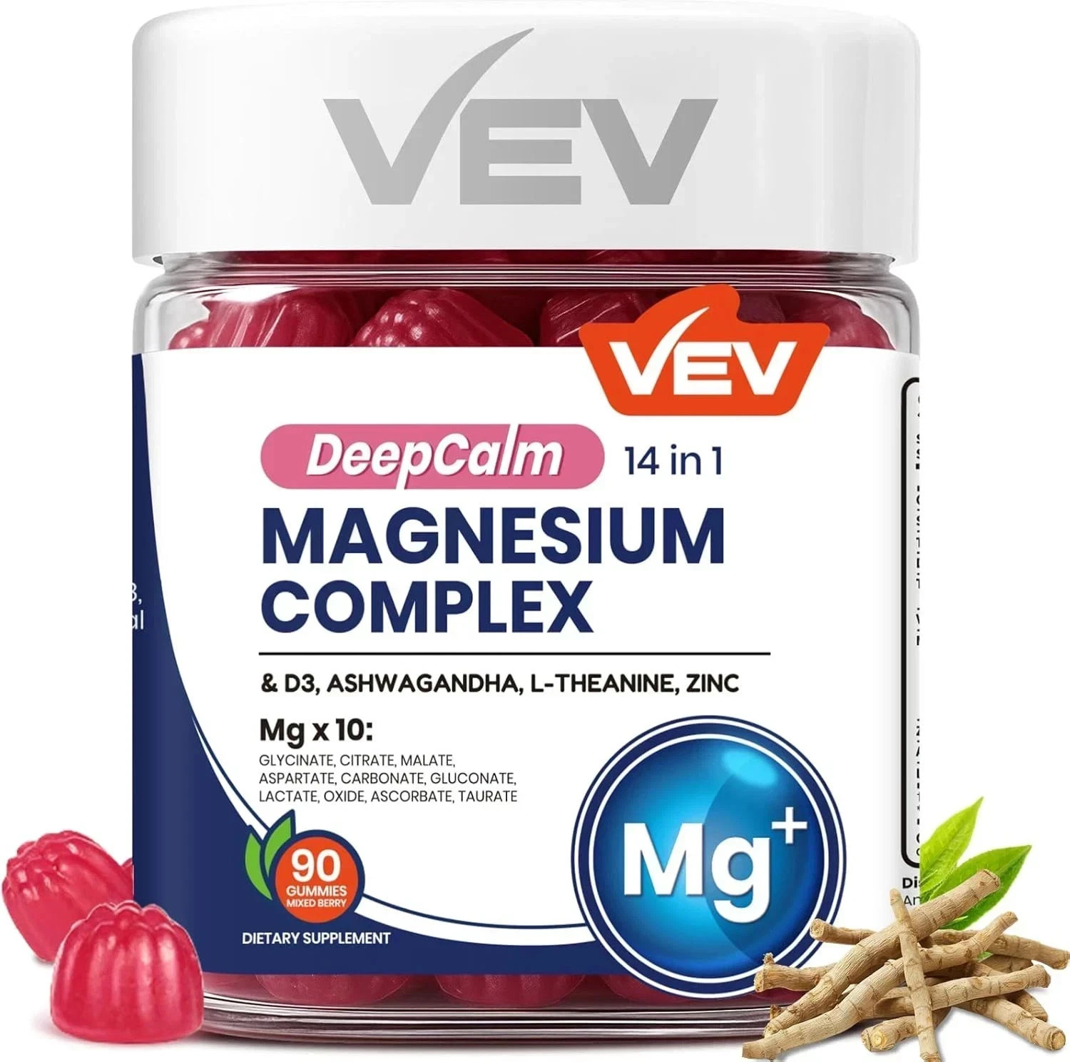 VEV 14-in-1 Magnesium Gummies – with Ashwagandha, L-Theanine, Vitamin D3 & Zinc