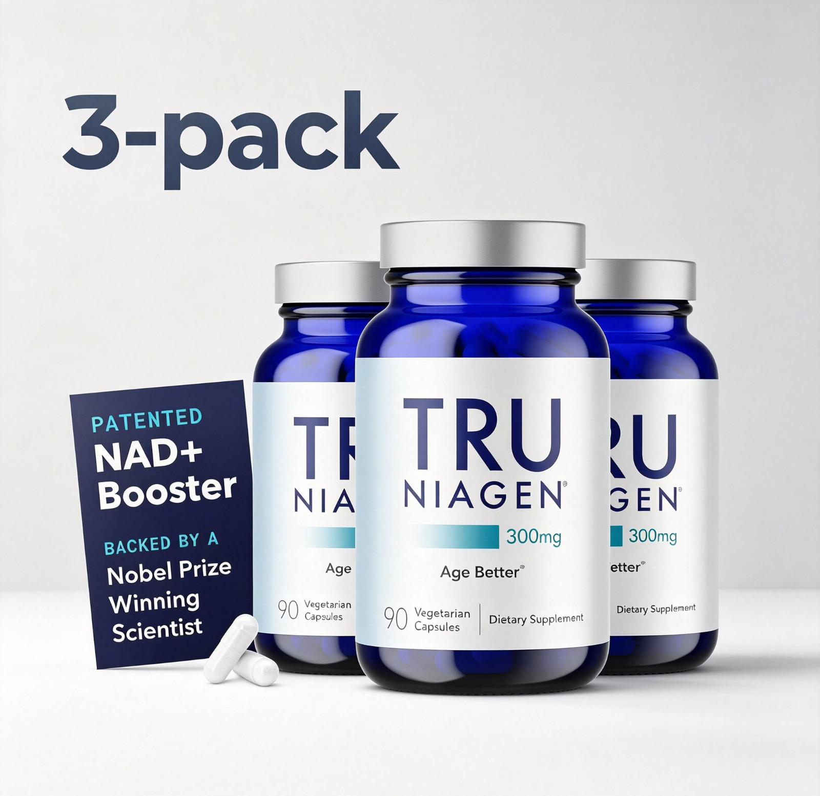 TRU NIAGEN NAD+ Niagen 300mg – 270 Servings (3 Bottles), Nicotinamide Riboside,