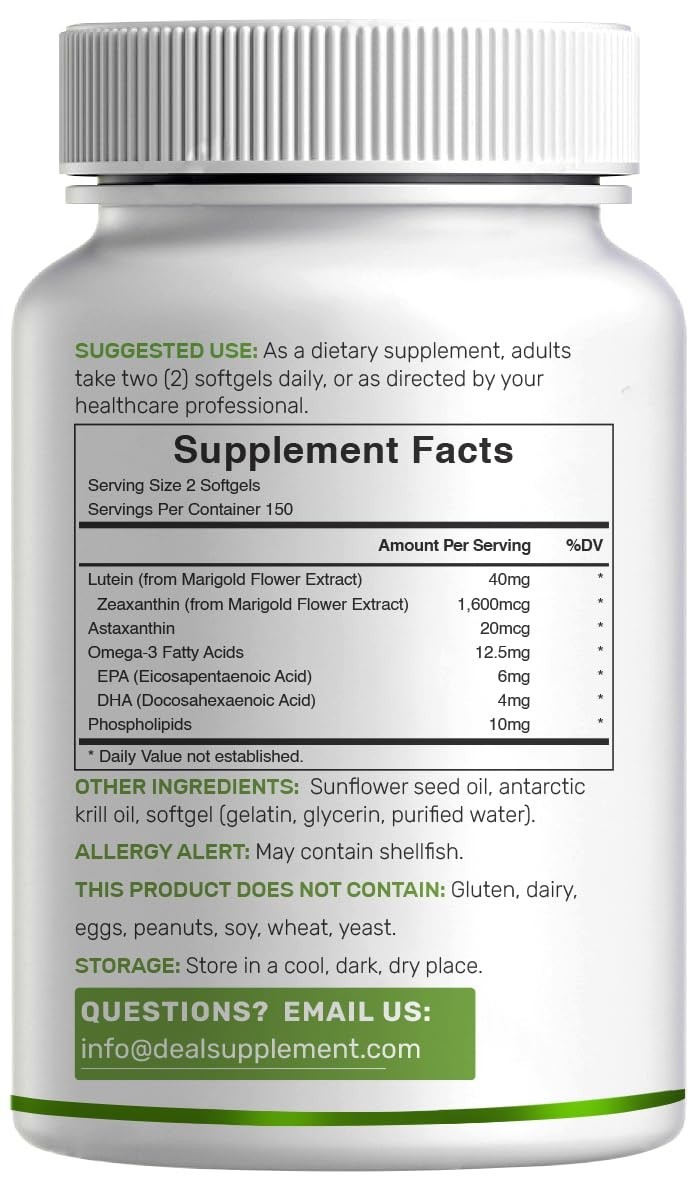 Lutein Zeaxanthin Supplements 40mg, 300 Softgels, Astaxanthin Omega-3 Non-GMO