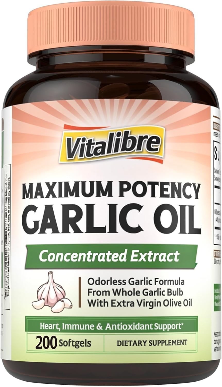 Odorless Garlic Oil Softgels 200 Count Non-GMO Gluten Free