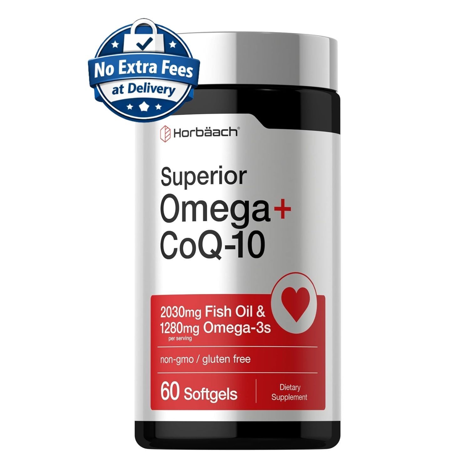 Omega 3 Fish Oil + CoQ10 with Vitamin D3 & E | EPA & DHA Supplement, 60 Softgels