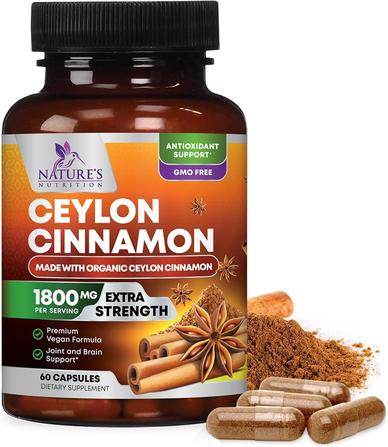 Organic Ceylon Cinnamon Supplement 1800Mg – Certified Organic Ceylon Cinnamon Po