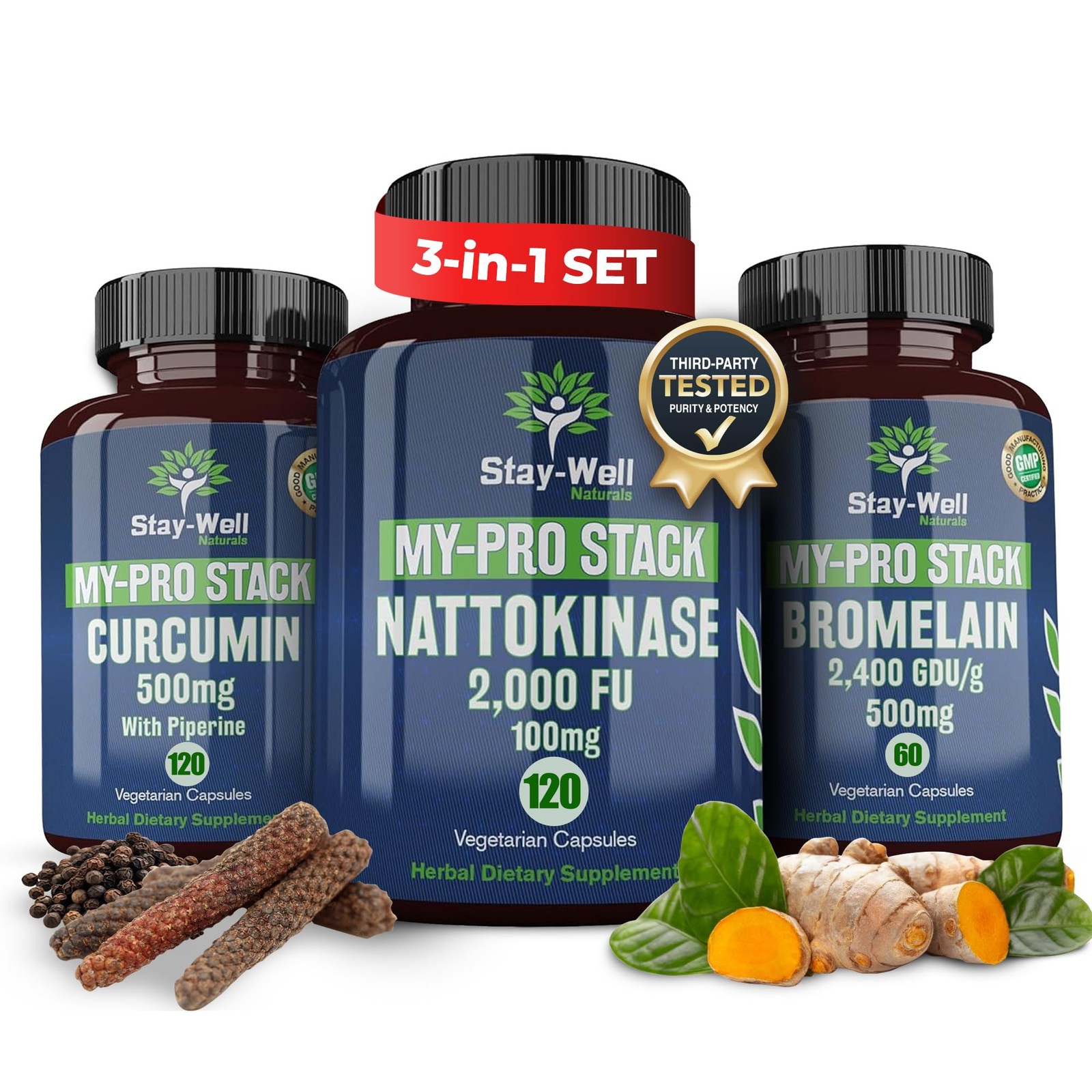 Nattokinase Bromelain Curcumin Supplement 2000 FU 500mg – 60 Days Supply