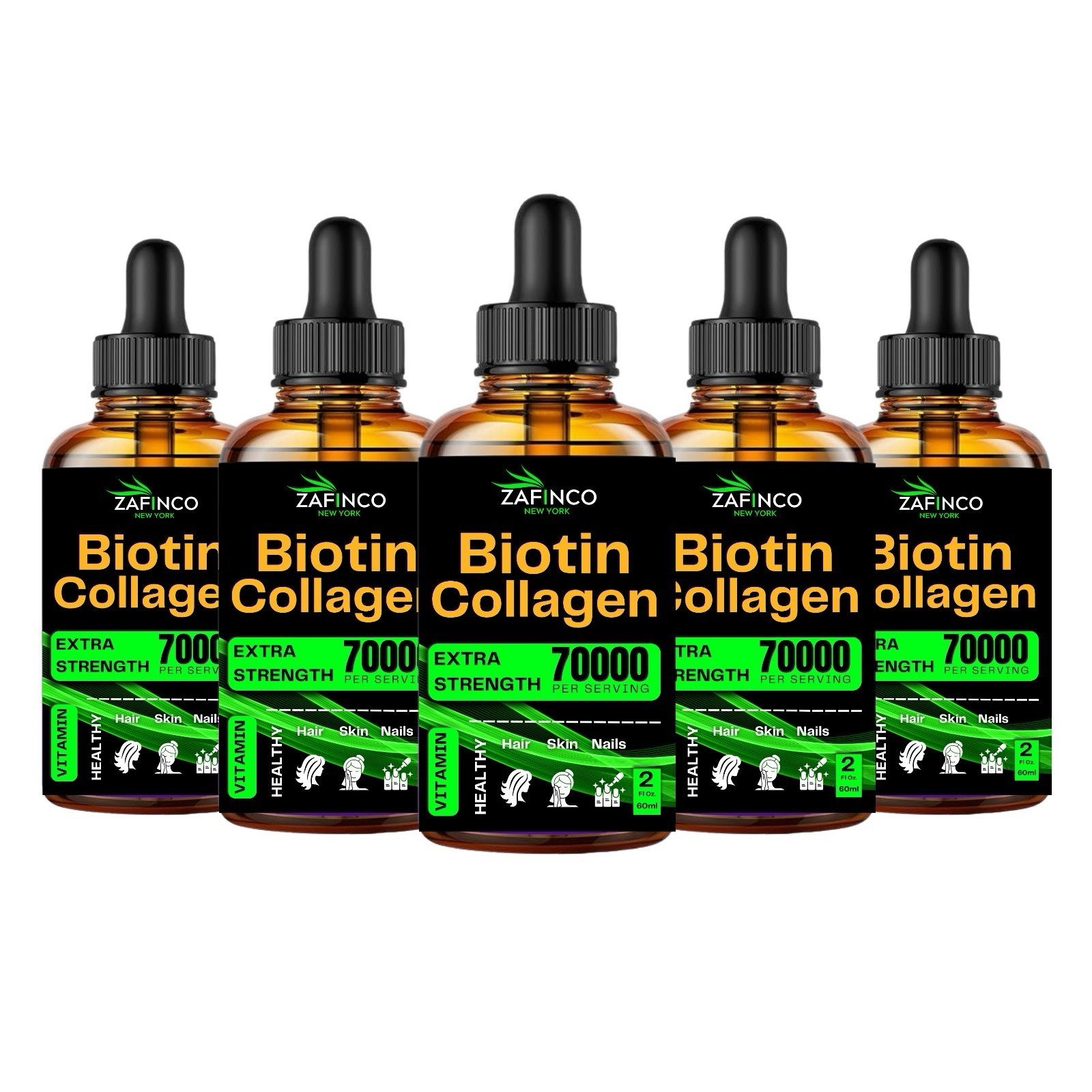 Liquid Drops Biotin Collagen. Extra Strength 70000/serving Halal 5 Bottles