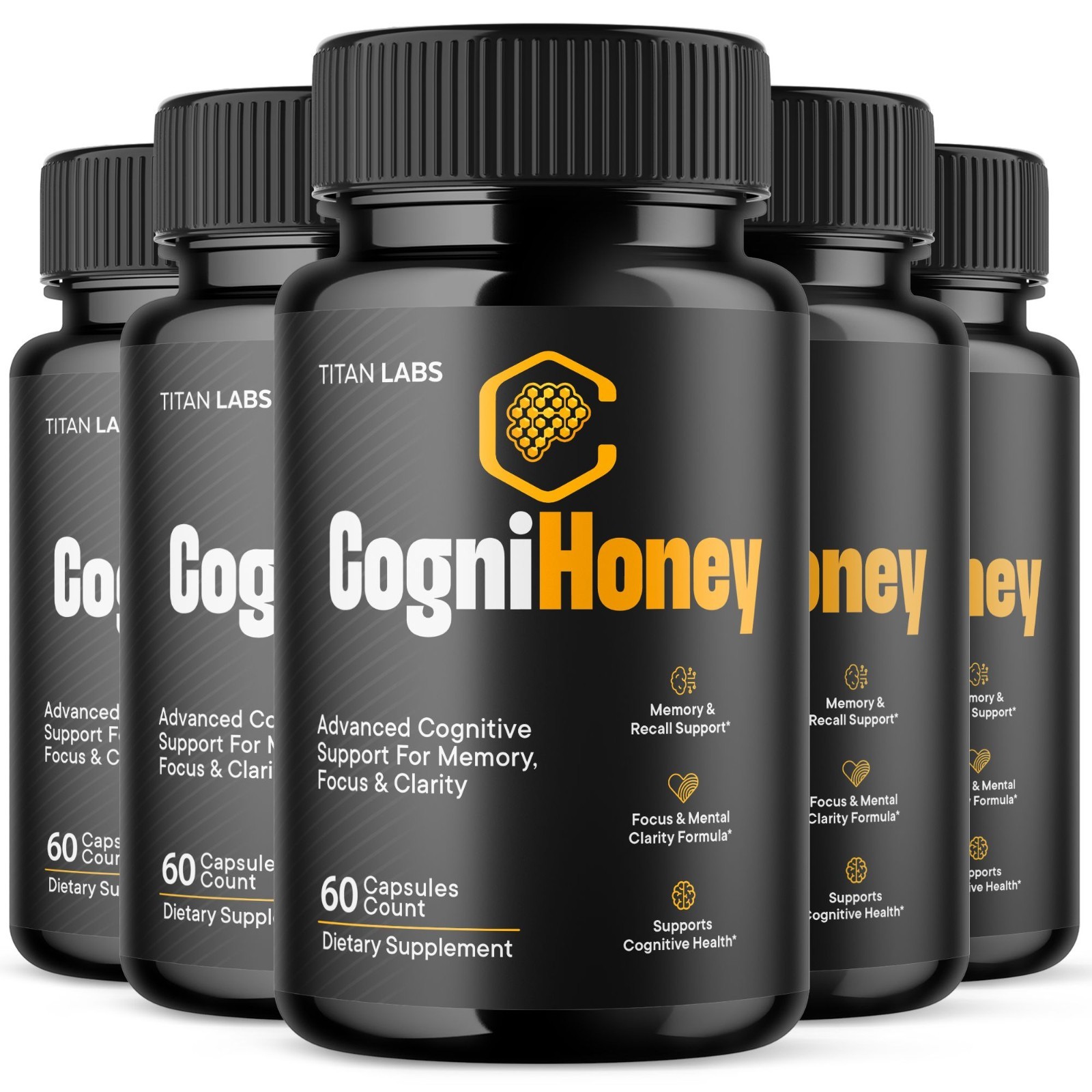 (5 Pack) CogniHoney Pills – Brain Health & Cognitive Support Supplement 300 Caps