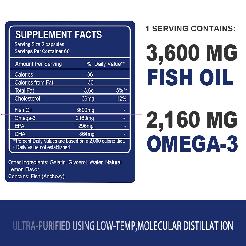 Omega 3 Fish Oil 240 Capsules 3600mg DHA & EPA – 3x Strength,Highest Potency
