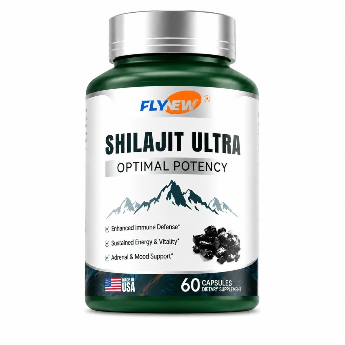 Flynew Shilajit Ultra – 1300mg Himalayan Extract for Energy & Immunity, 60ct