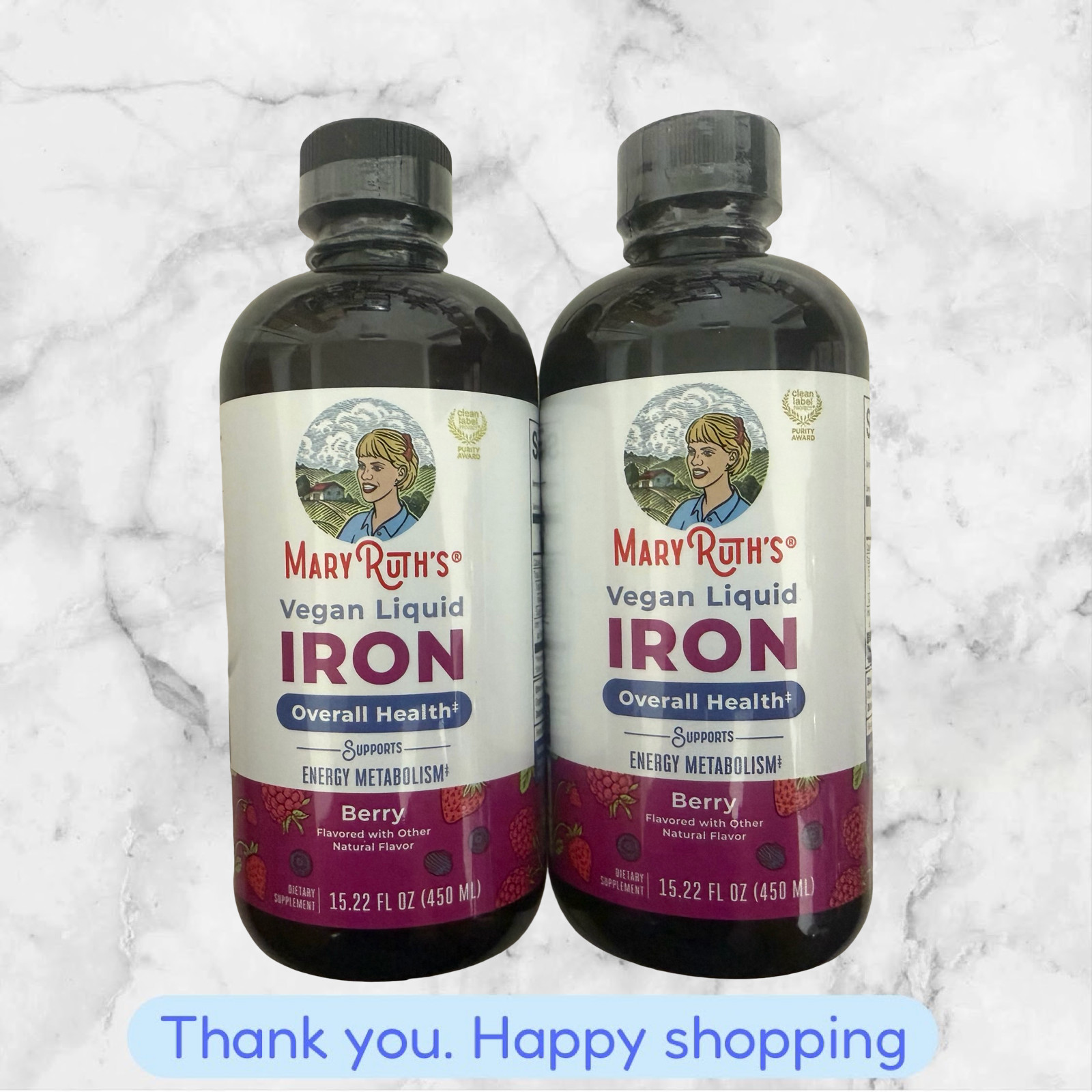 FOR 2 Mary Ruth’s Vegan Liquid Iron 15.22fl oz Each Dietary Suppliment New Ship
