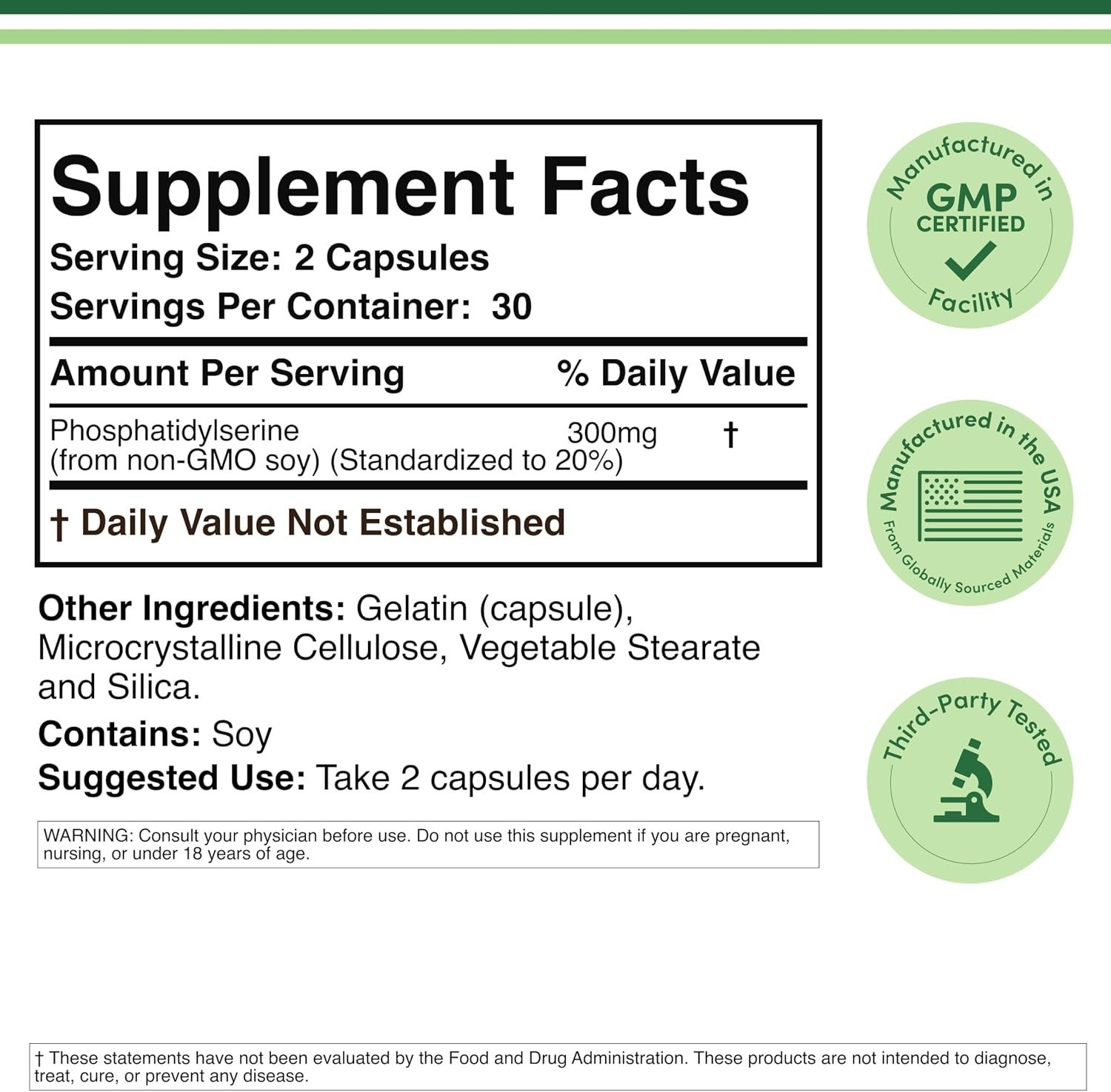 Double Wood Phosphatidylserine 300mg Brain Health Focus Memory Support 60 Caps
