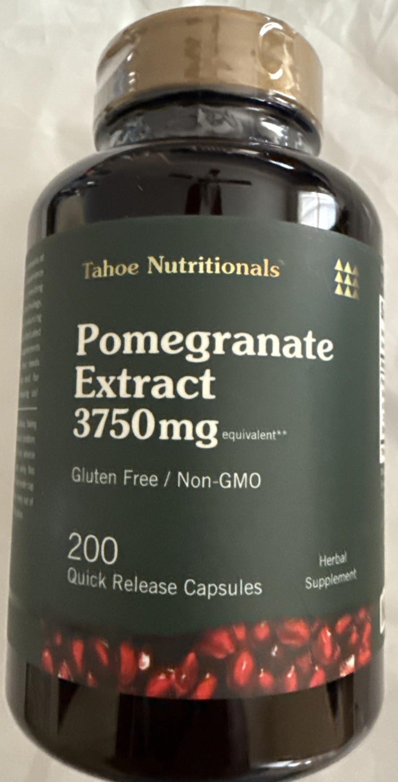 Tahoe Nutritionals Pomegranate Extract- 200 Capsules- 3,750 mg Non-GMO,Exp-02/28