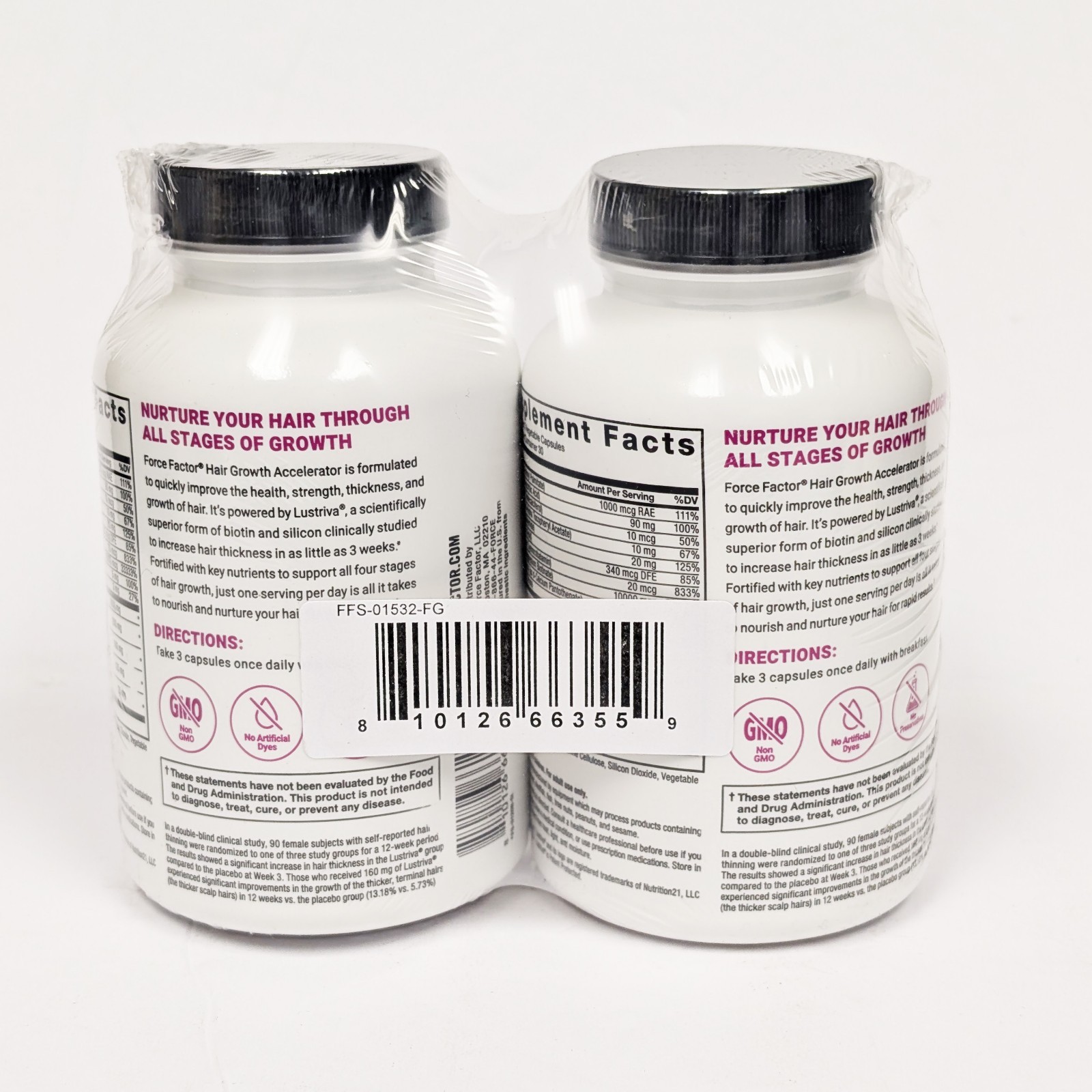 Force Factor Hair Growth Accelerator Capsules, 180 Count, Exp 10/2028