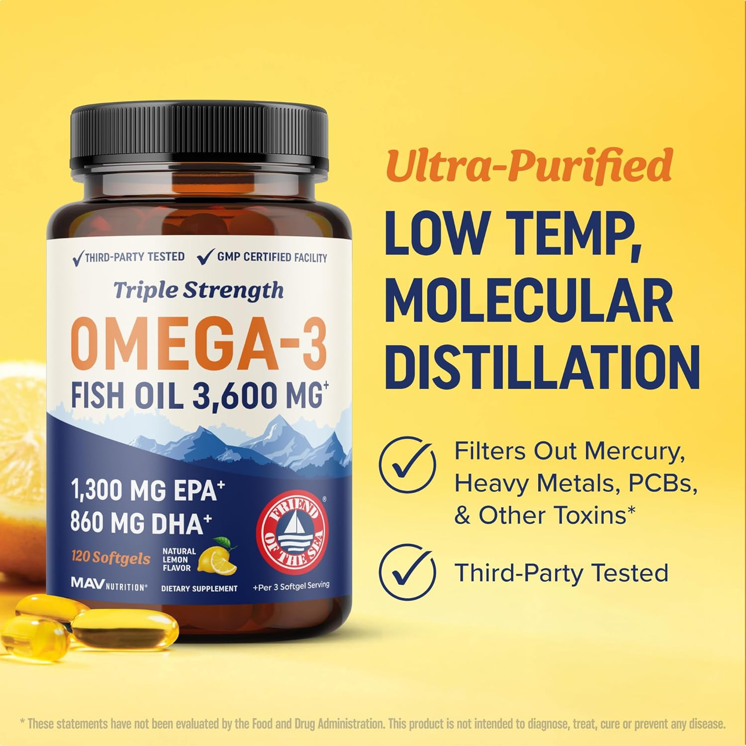 Triple Strength Omega 3 Fish Oil 3600 Mg | EPA & DHA | over 2100Mg Omega-3 Fatty