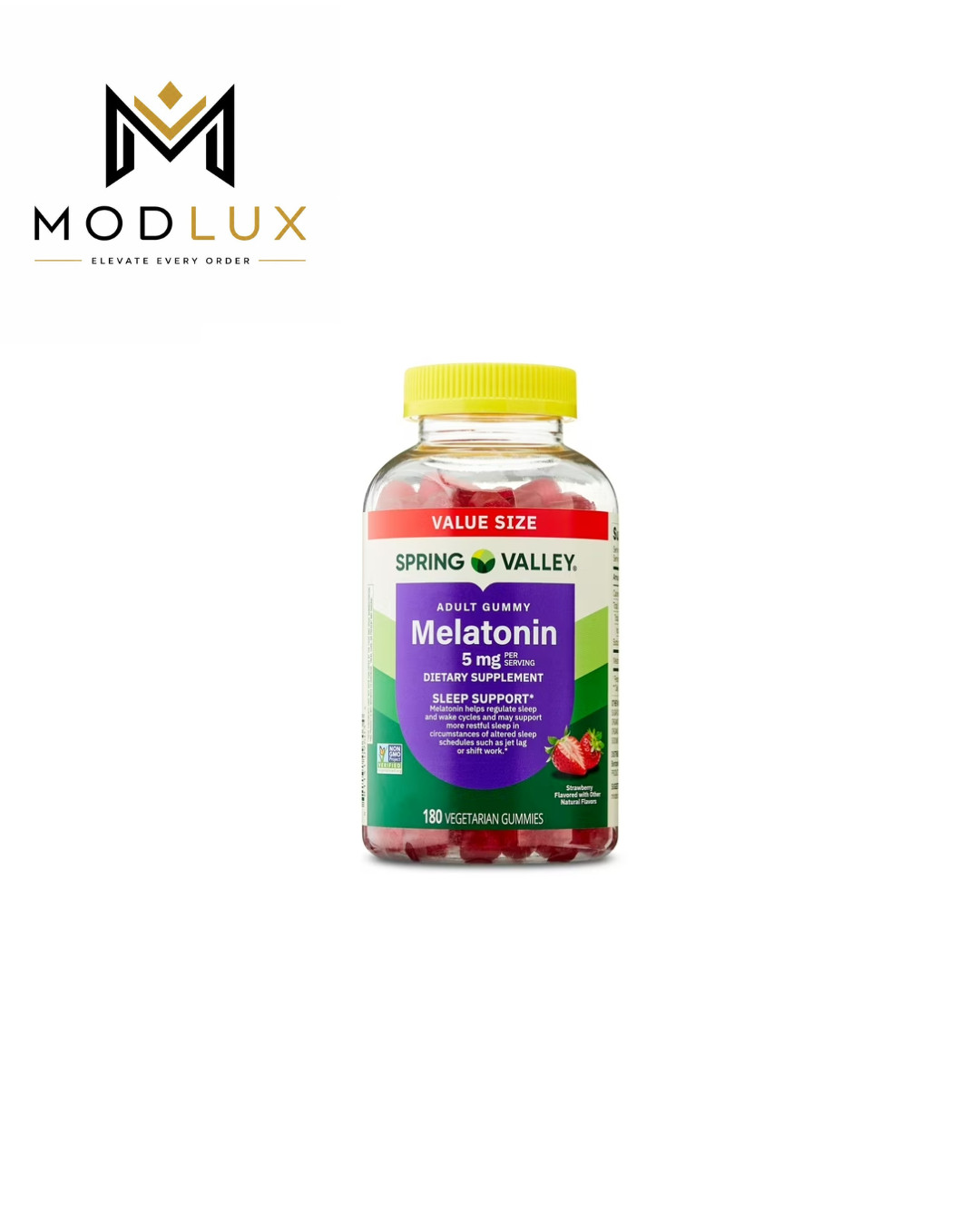 Spring Valley Non GMO Melatonin Gummies Strawberry 5 mg Sleep Support 180 Count