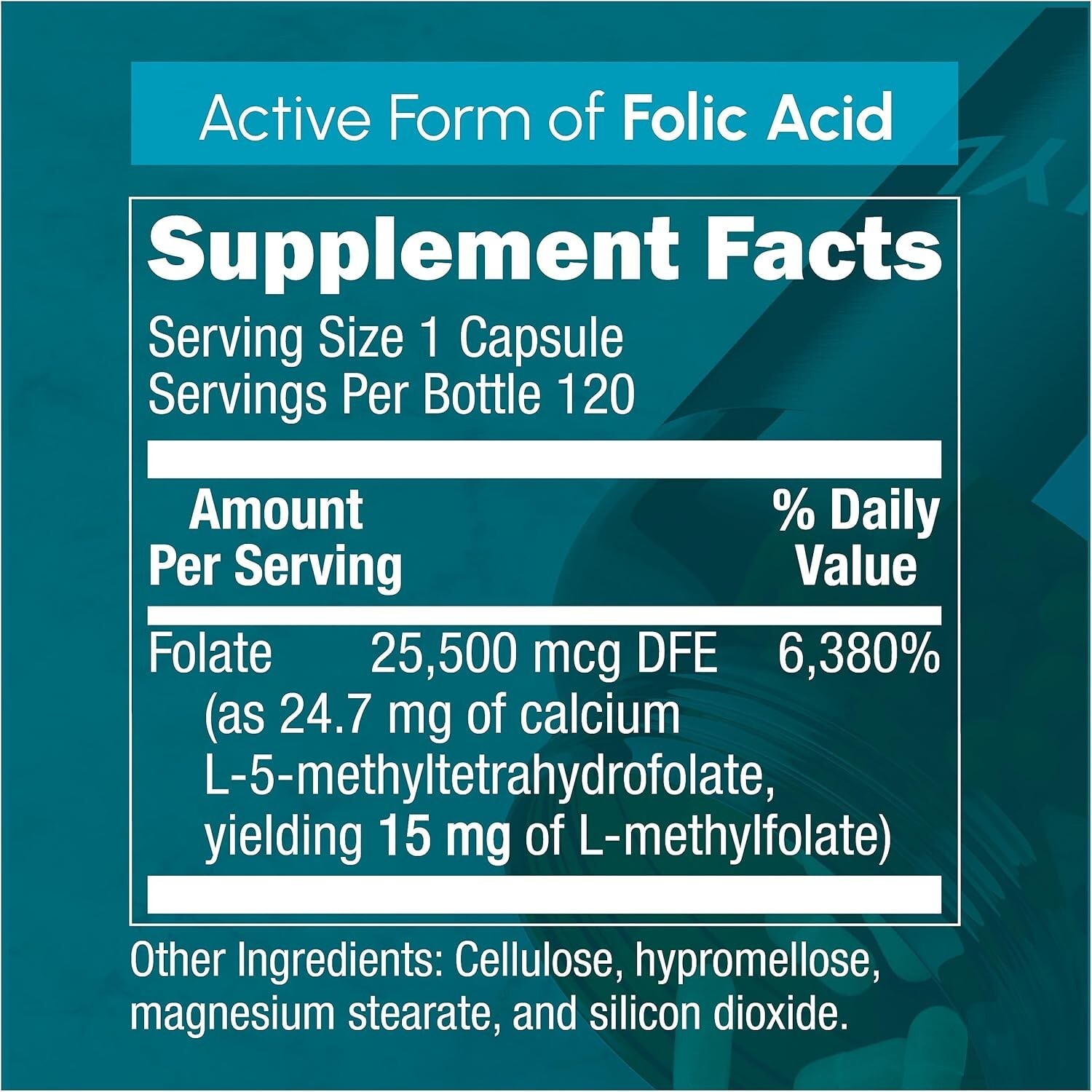 L-Methylfolate 15mg (120 Capsules), for Folic Acid Deficiency, L Methyl Folate