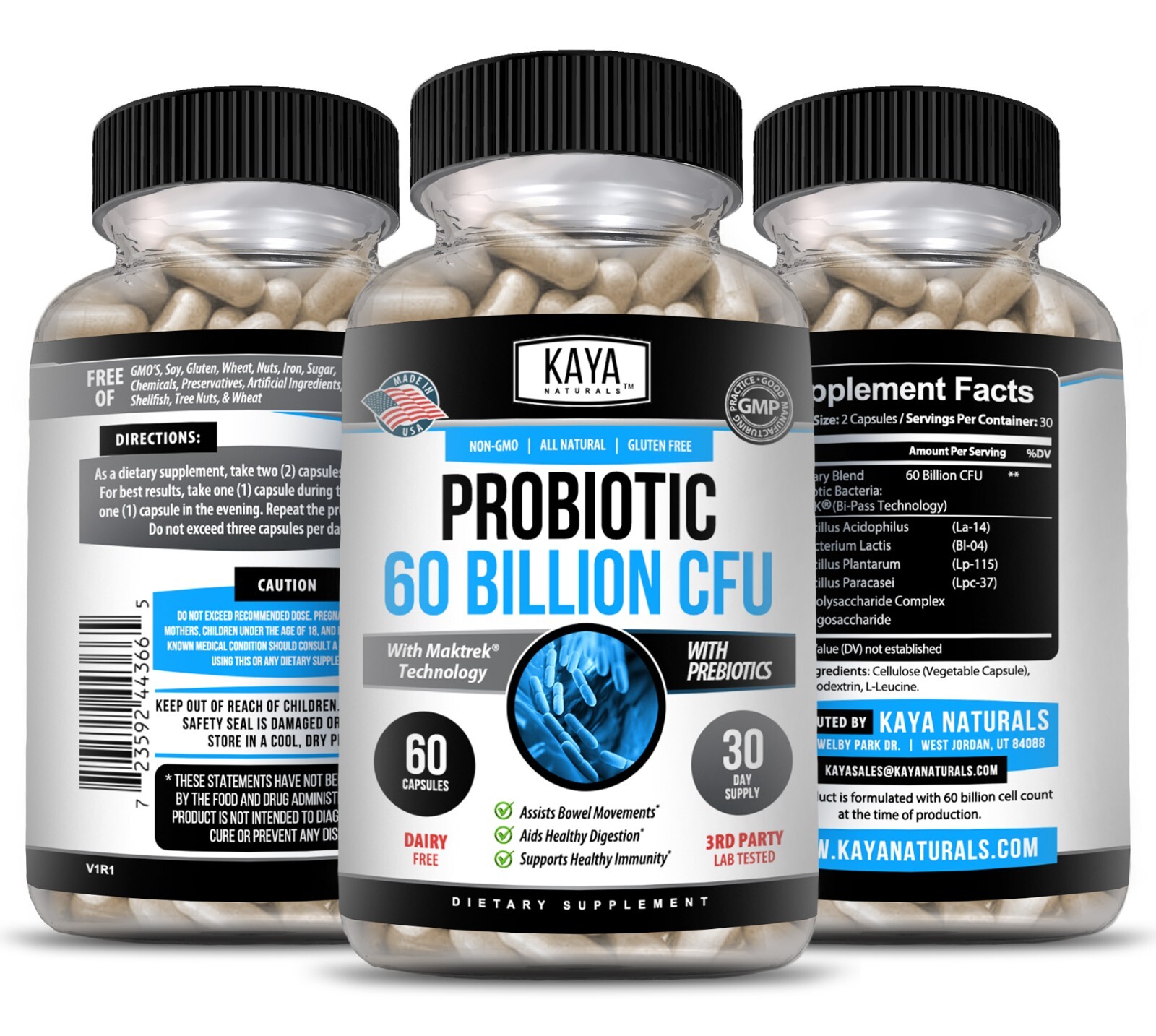 3x Probiotic 60 Billion 60ct with Prebiotics, Immune Function, Healthy Digestion