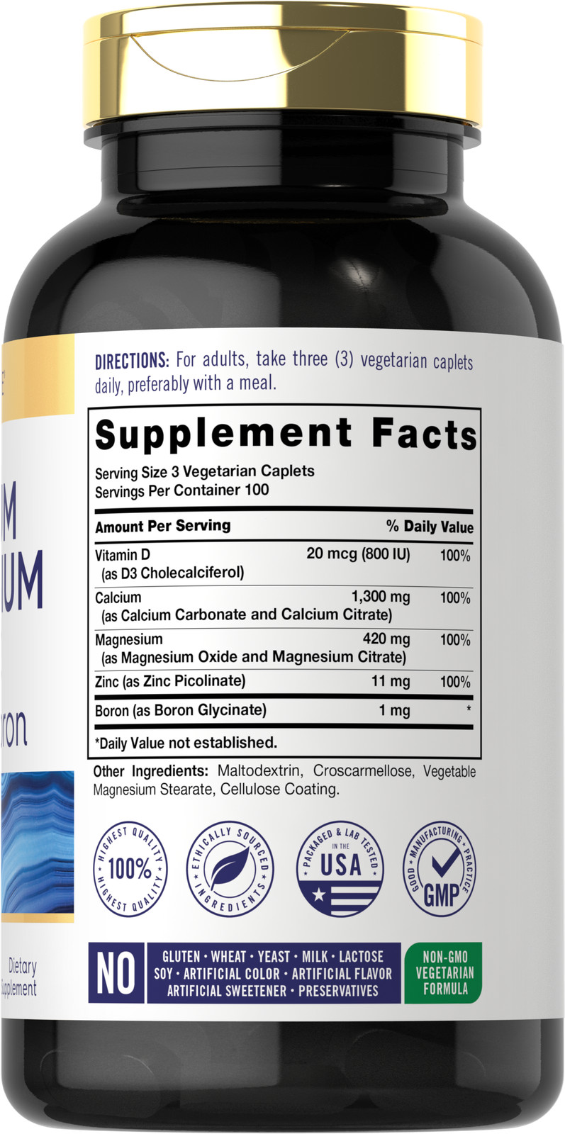 Calcium Magnesium Zinc | 300 Vegetarian Caplets | Vitamin D3, Boron | by Carlyle