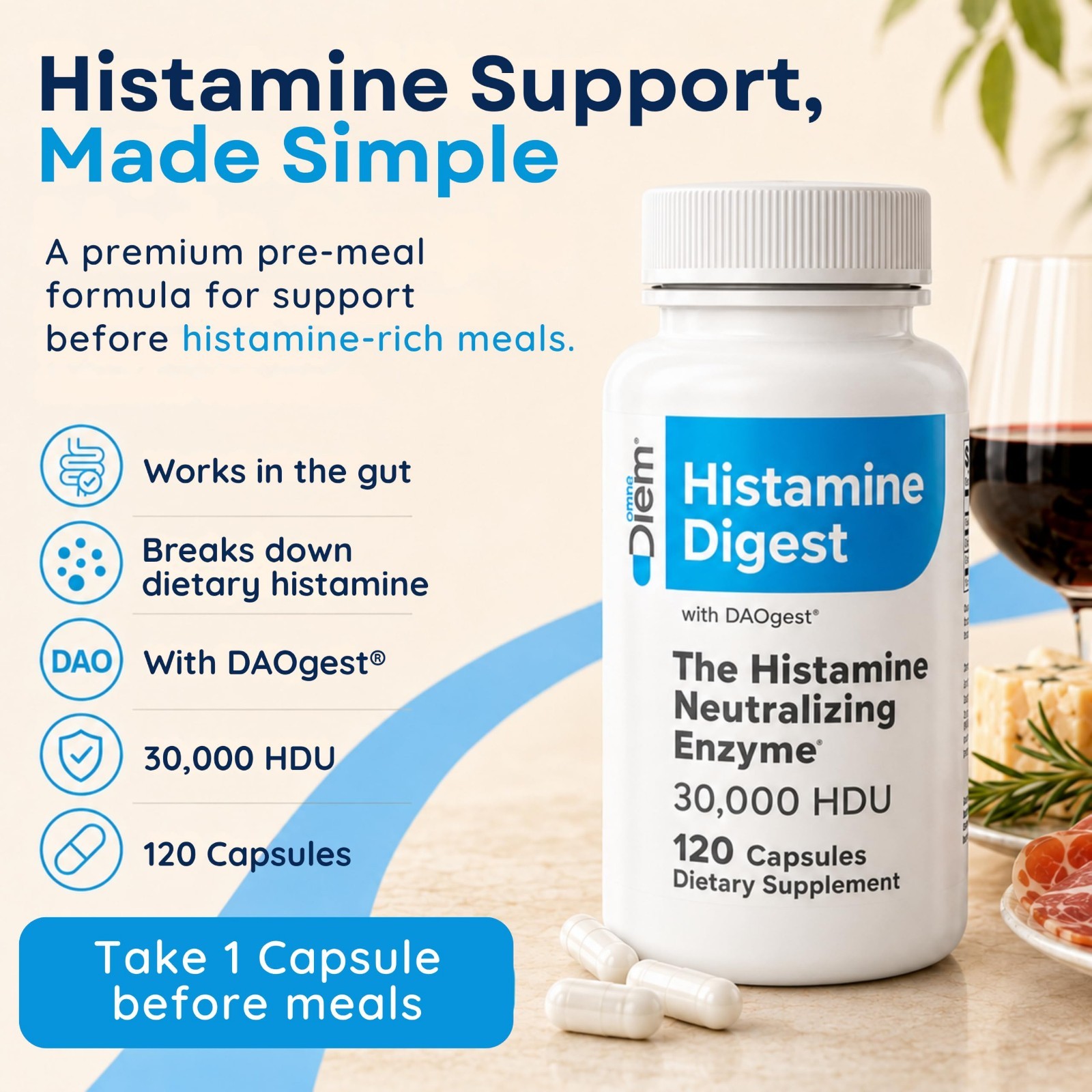 Histamine Digest Enzyme 30,000 HDU – 120 Caps for Histamine Intolerance Relief