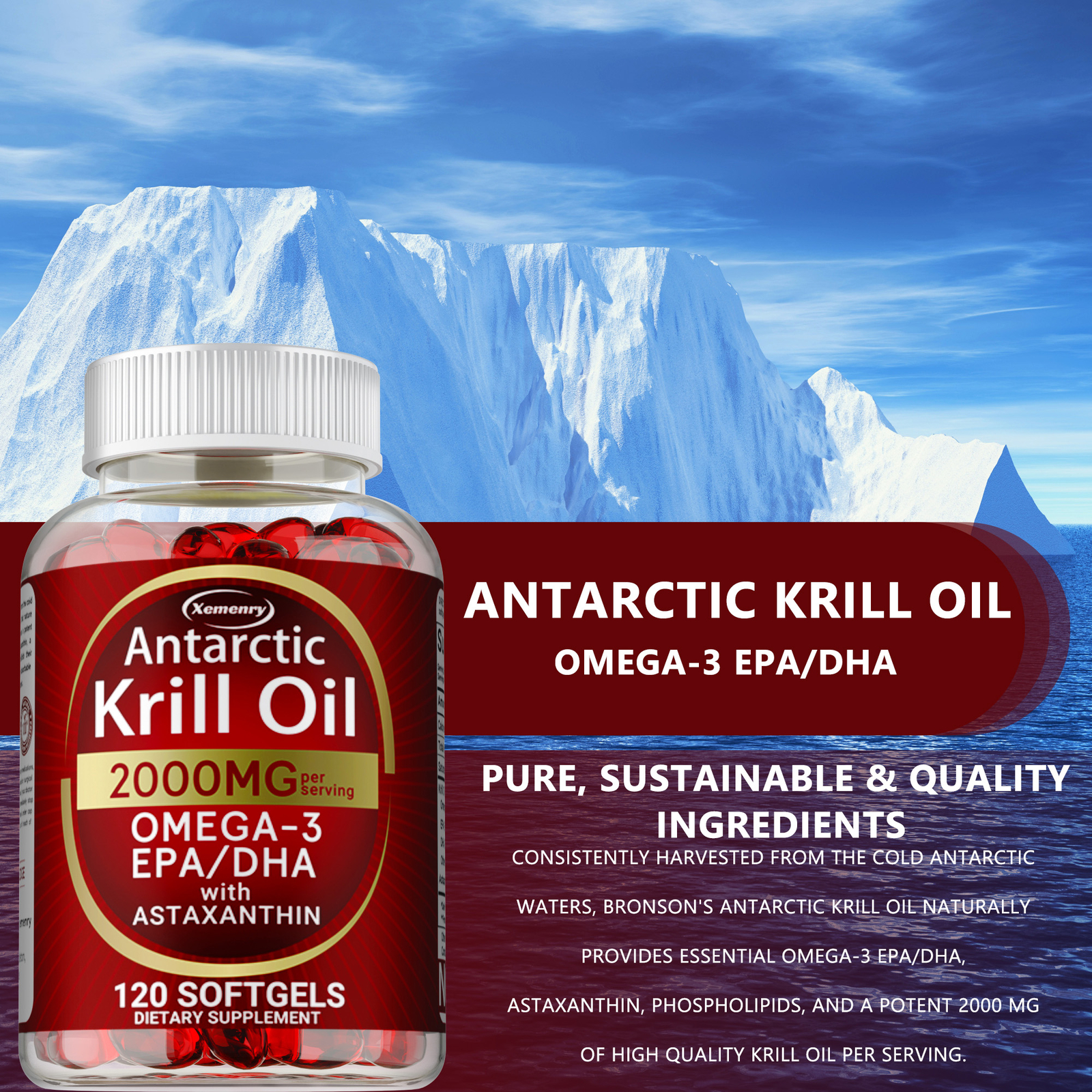Antarctic Krill Oil – Omega-3 EPA, DHA, Astaxanthin, Memory Support, Anti Aging