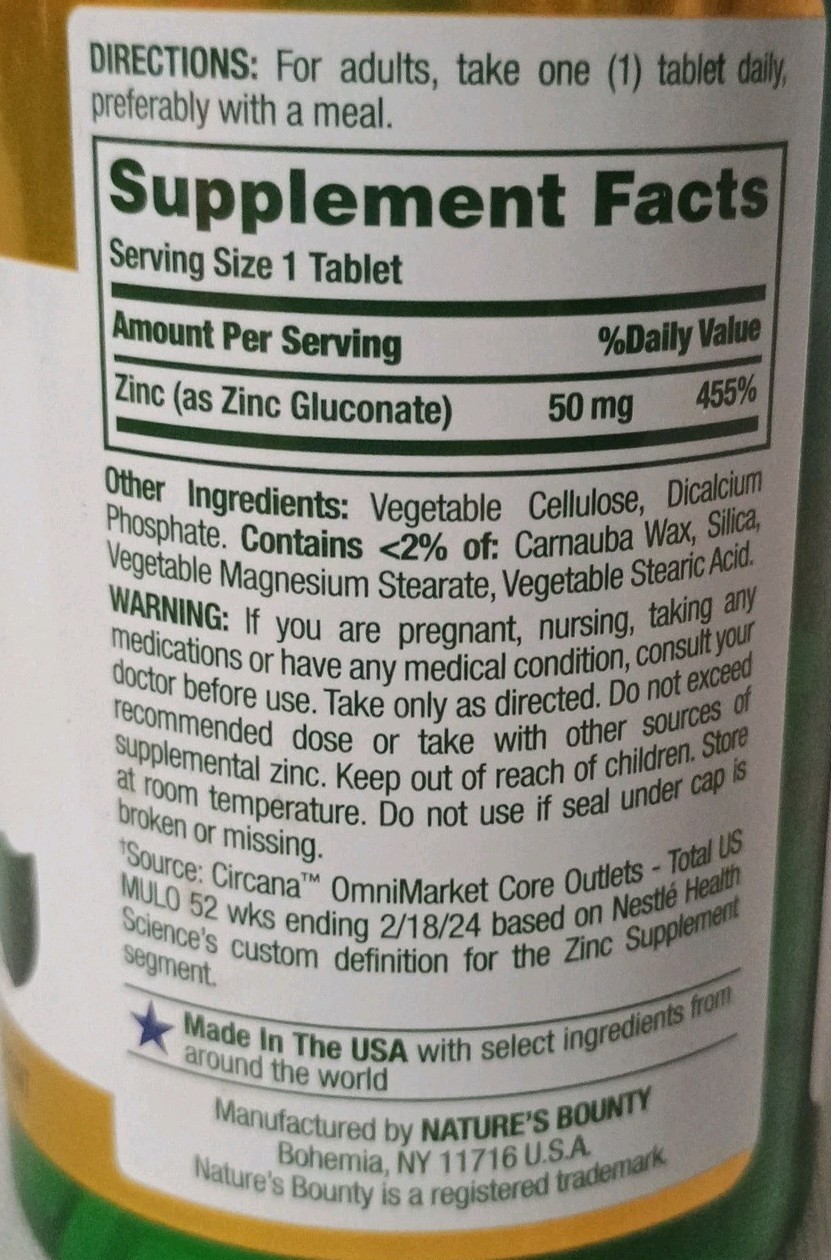 Nature’s Bounty Zinc 50 mg 100 Tablet Support Immume System EXP 10/2028