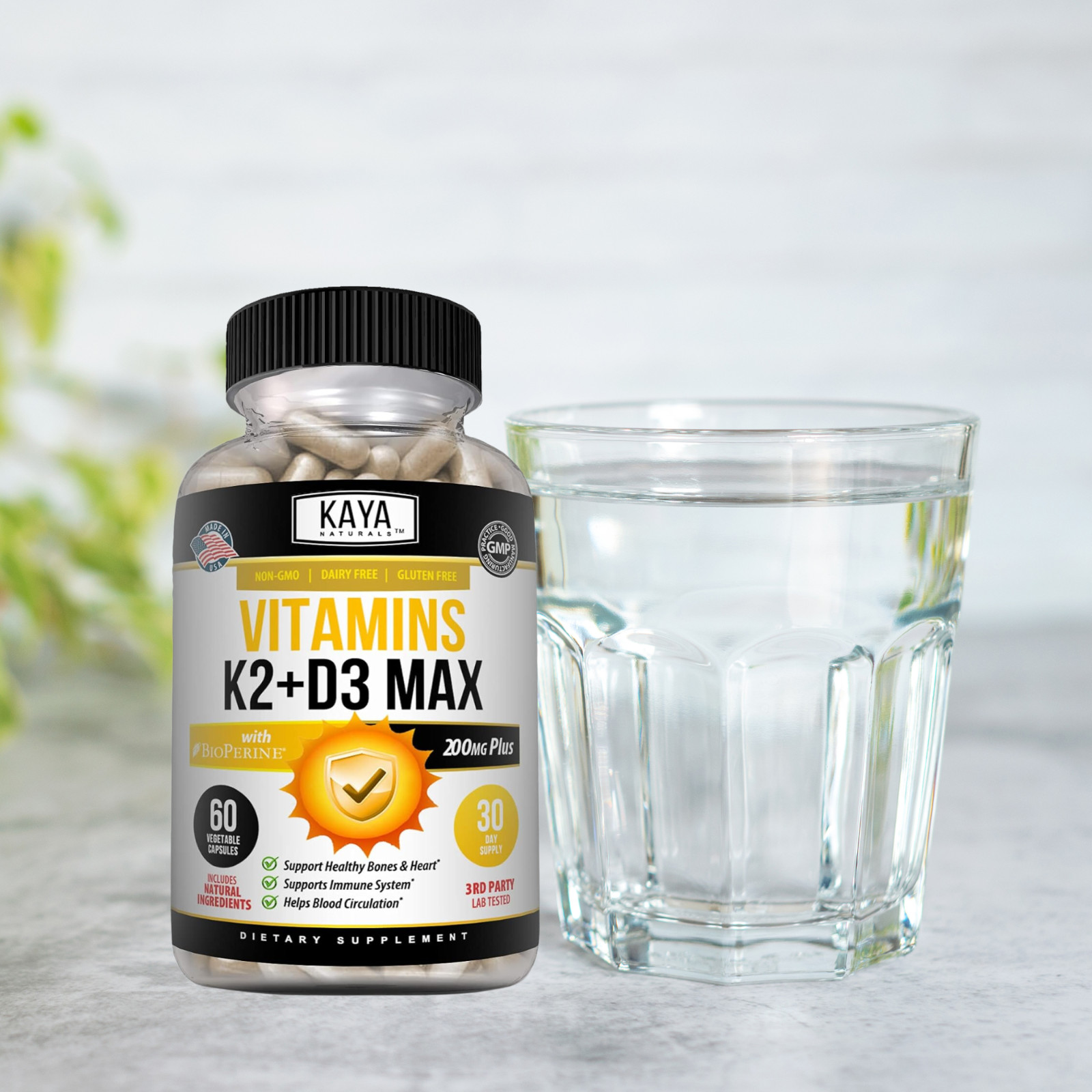 (2 Bottles) Vitamin K2 (MK7) D3 5000 IU Supplement, BioPerine Capsules, Immune