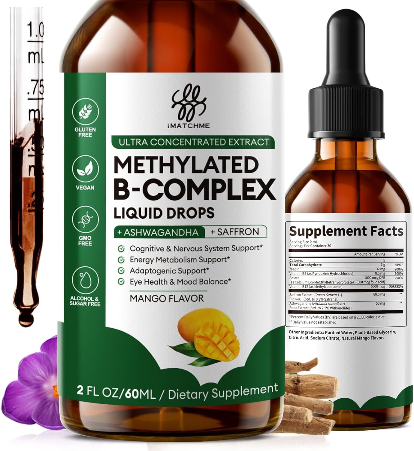Vitamin B12 and B6 Liquid Drops, B12 Fast Absorption Vitamin B Complex 60ML