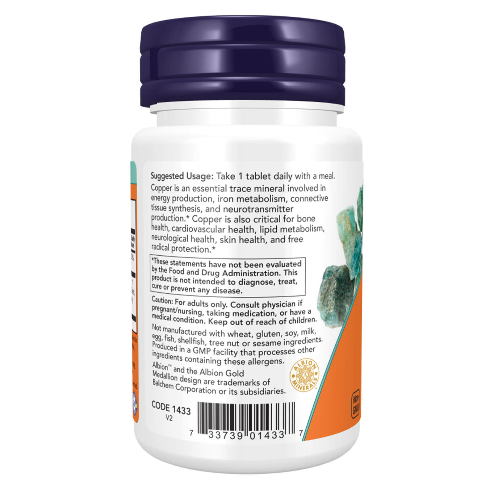 NOW Copper Glycinate with Albion Copper, 120 Tablets, Promotes Structural health