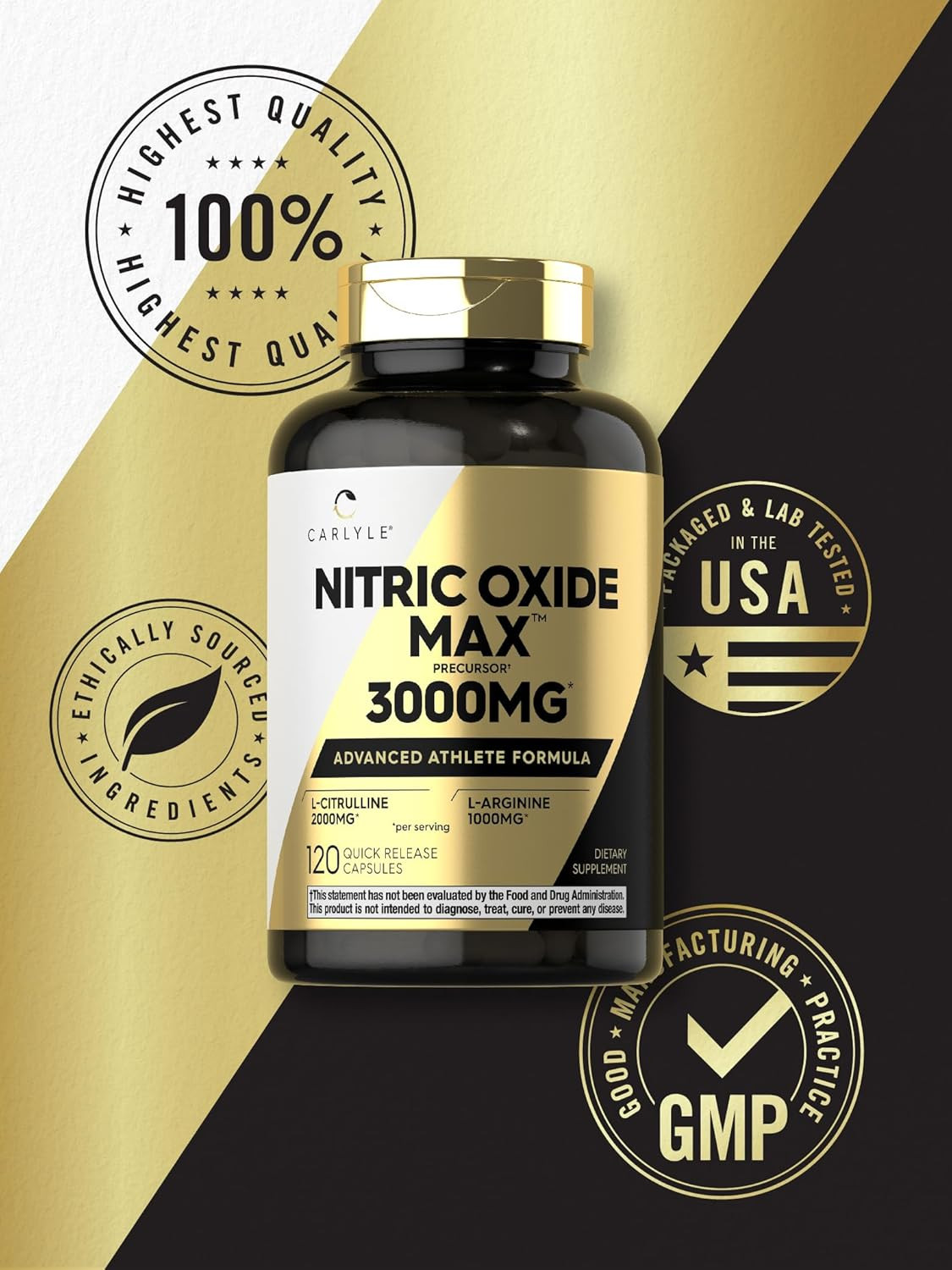 Carlyle Nitric Oxide Supplement 3000Mg | 120 Capsules | with L-Arginine & L-Citr