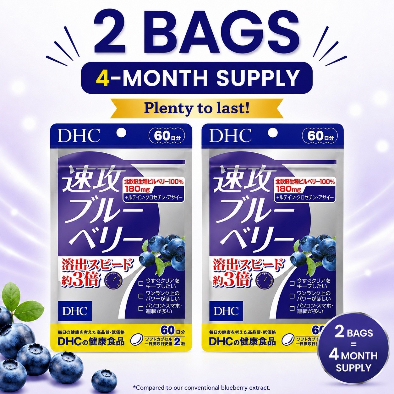 DHC Fast-Acting Blueberry 60Days×2Pack-Eye Support supplement