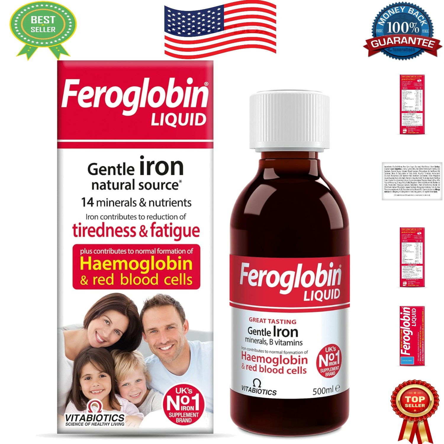 Vitabiotics Organic Liquid Iron & B12 – 500ml, Orange Flavor for All Ages