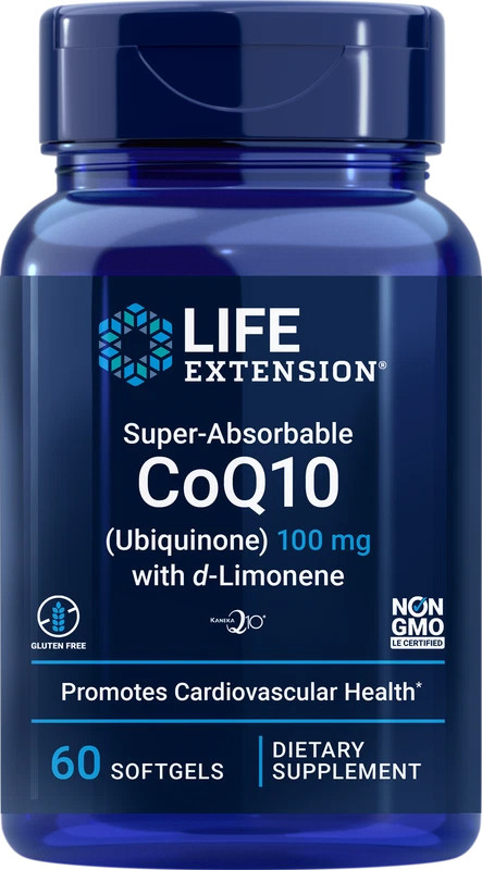 Life Extension Super-Absorbable Coq10 100mg Kaneka Ubiquinone d-Limonene 60 gels
