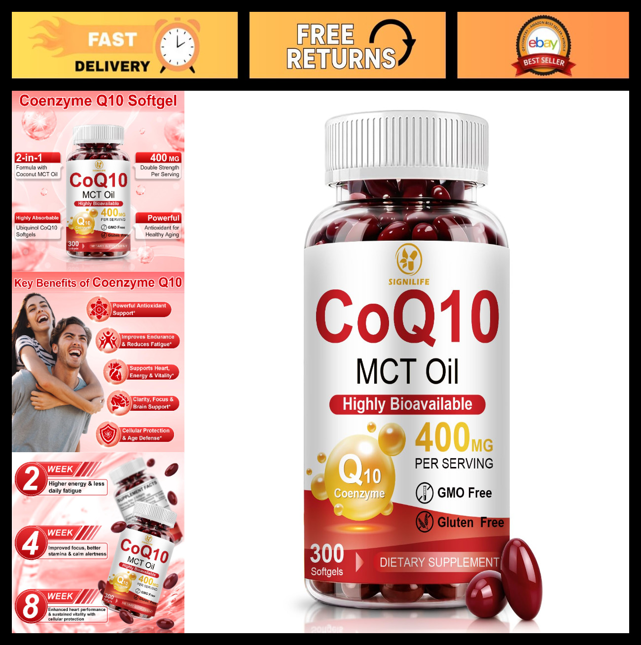 Extra Strength CoQ10 400mg Softgels with MCT Oil – Antioxidant Heart & Energy Su